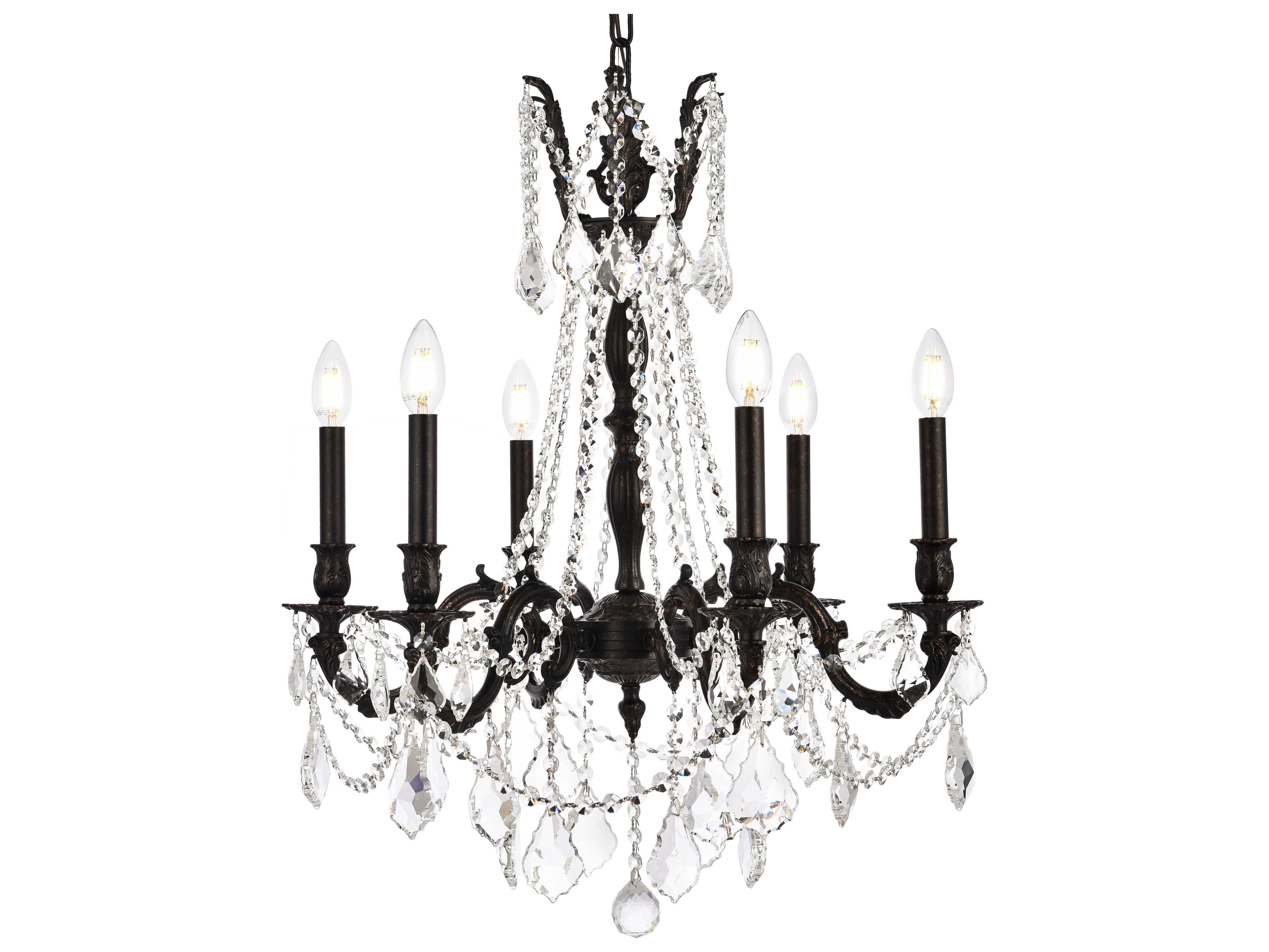 Elegant Lighting Rosalia 6-Light Dark Bronze Gold Crystal Candelabra Chandelier