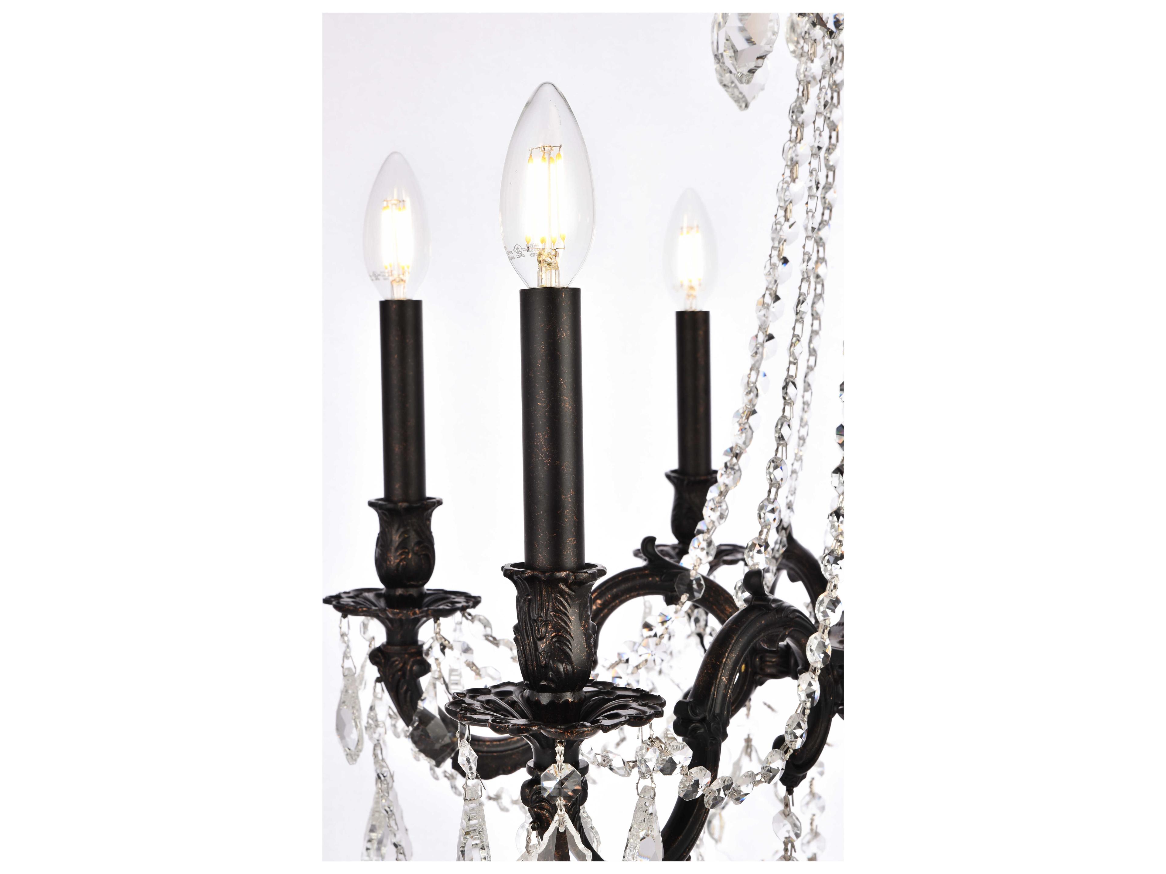 Elegant Lighting Rosalia 6-Light Dark Bronze Gold Crystal Candelabra Chandelier