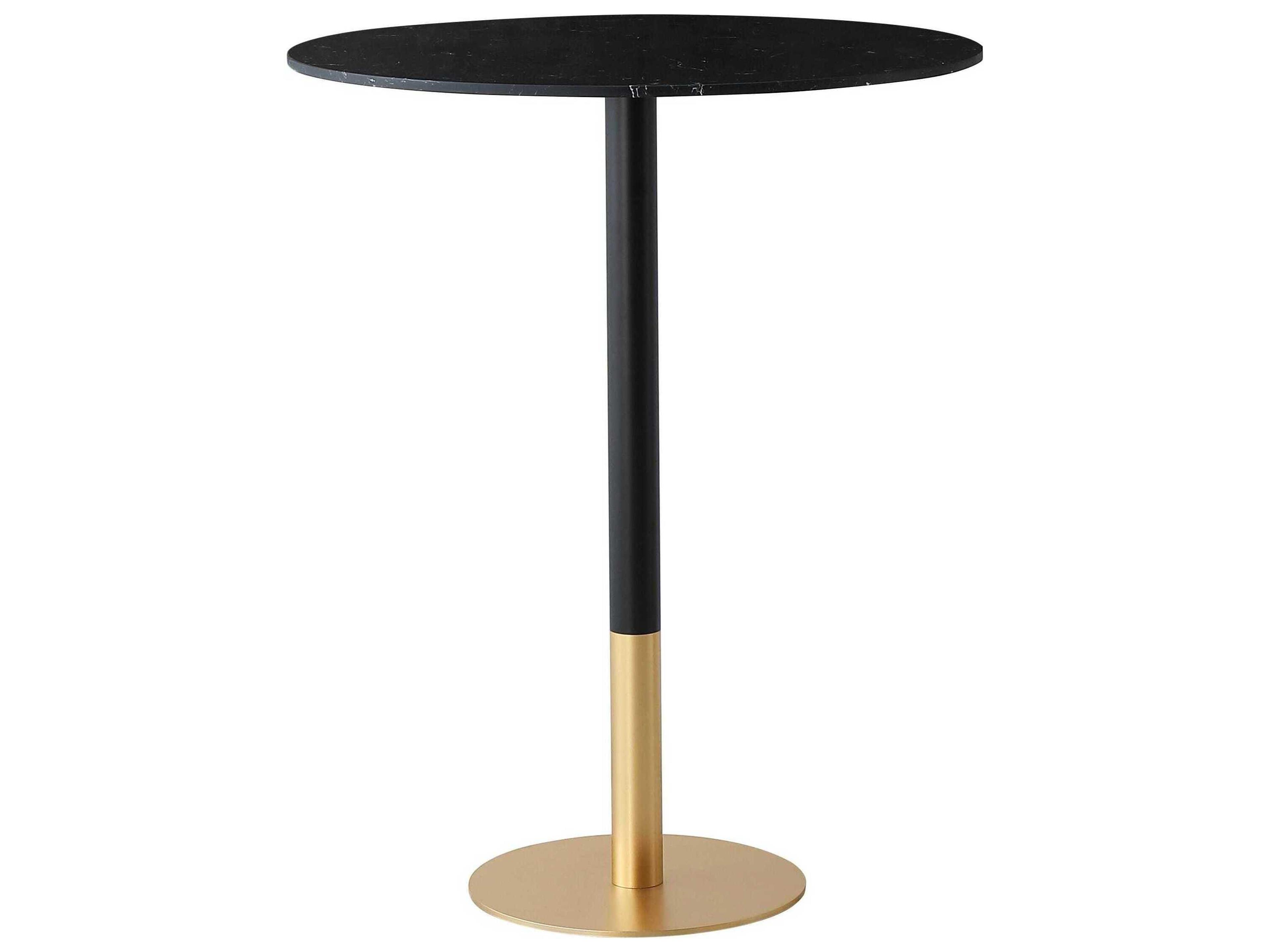 Ronan Black Gold Round Faux Marble Bar Table