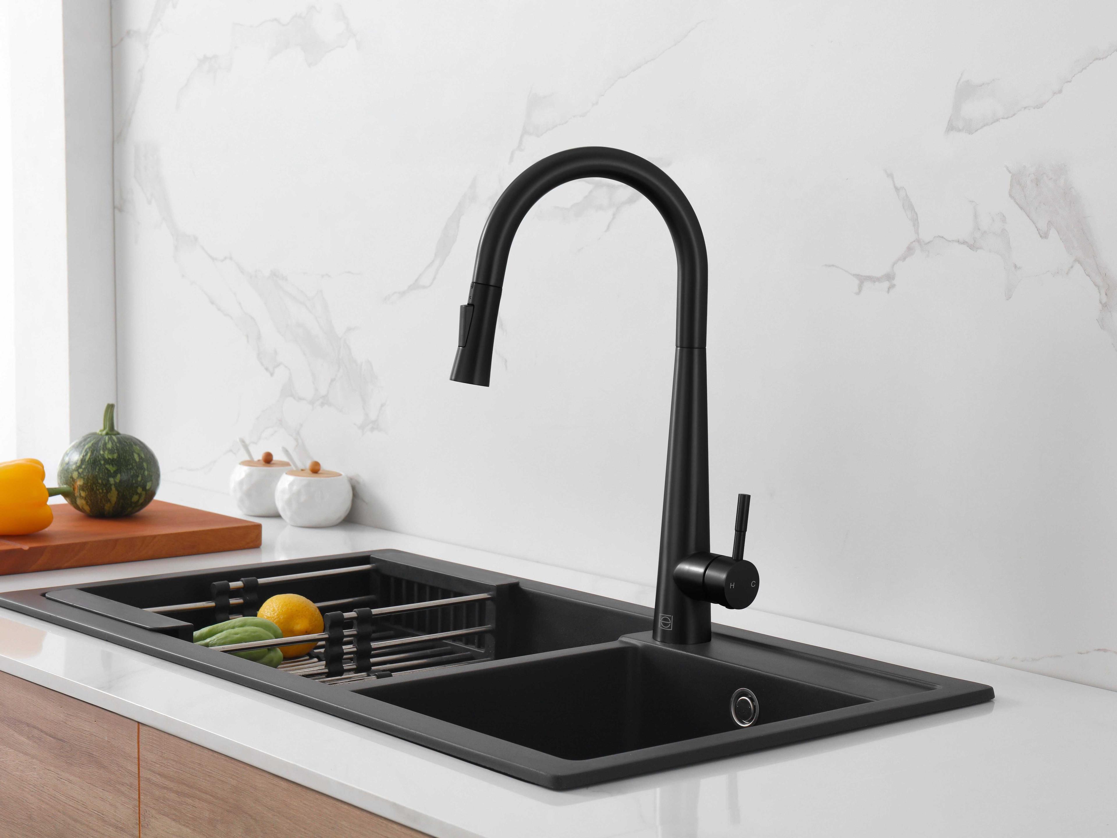 Elegant Lighting Lucas Matte Black Pull Down Sprayer Kitchen Faucet