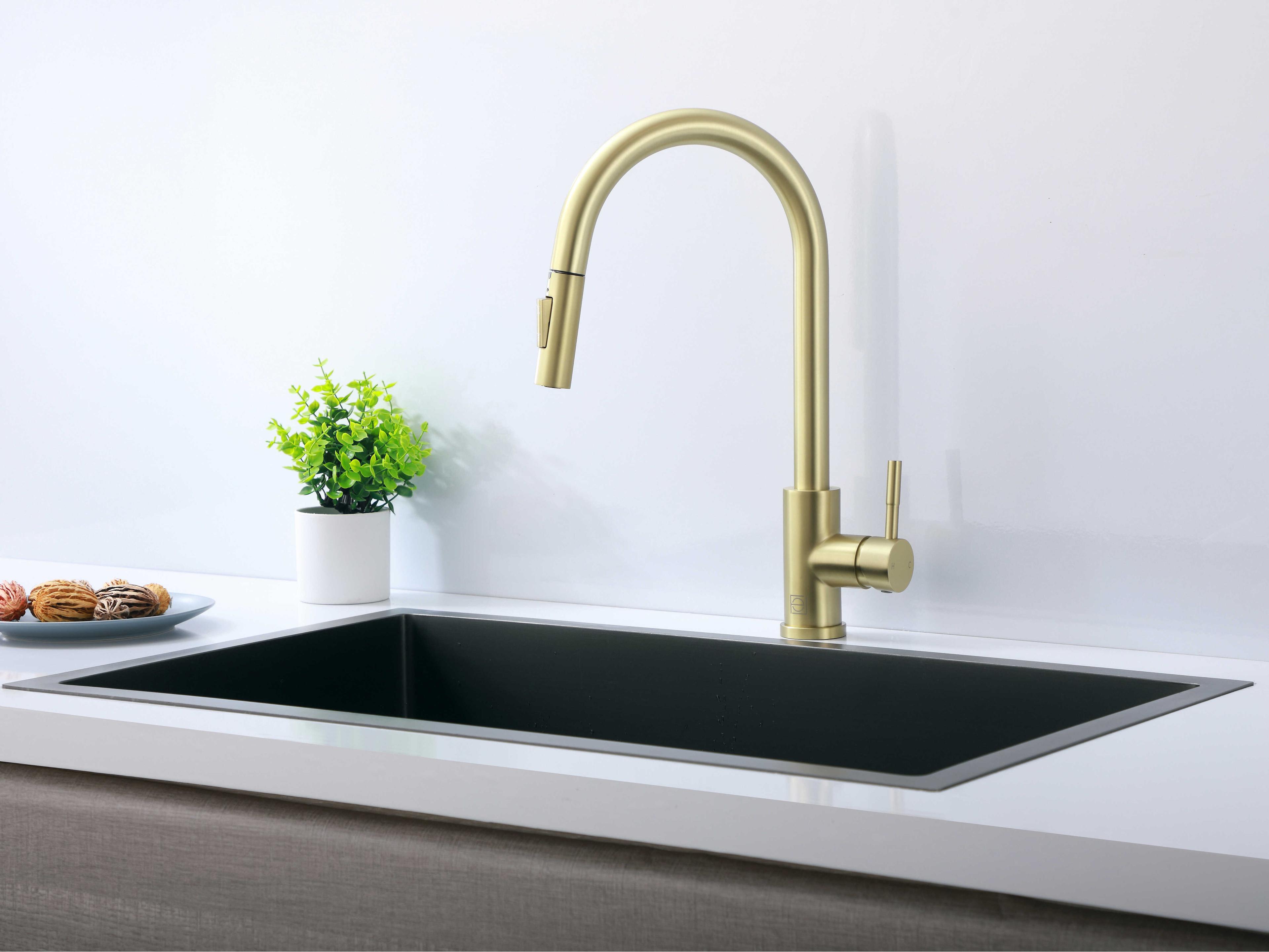 Elegant Lighting Jack Brushed Gold Pull Down Sprayer Kitchen Faucet