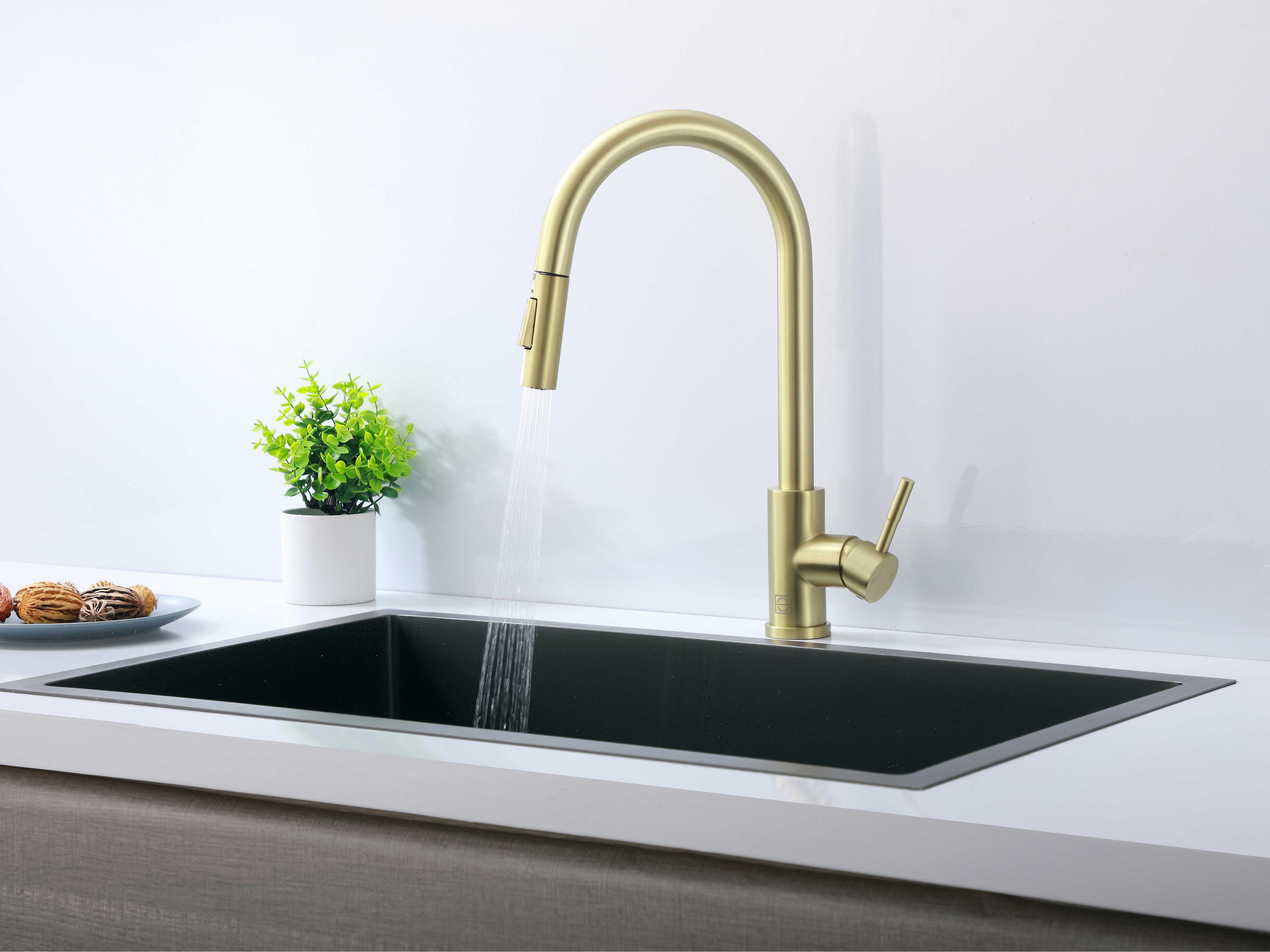 Elegant Lighting Jack Brushed Gold Pull Down Sprayer Kitchen Faucet