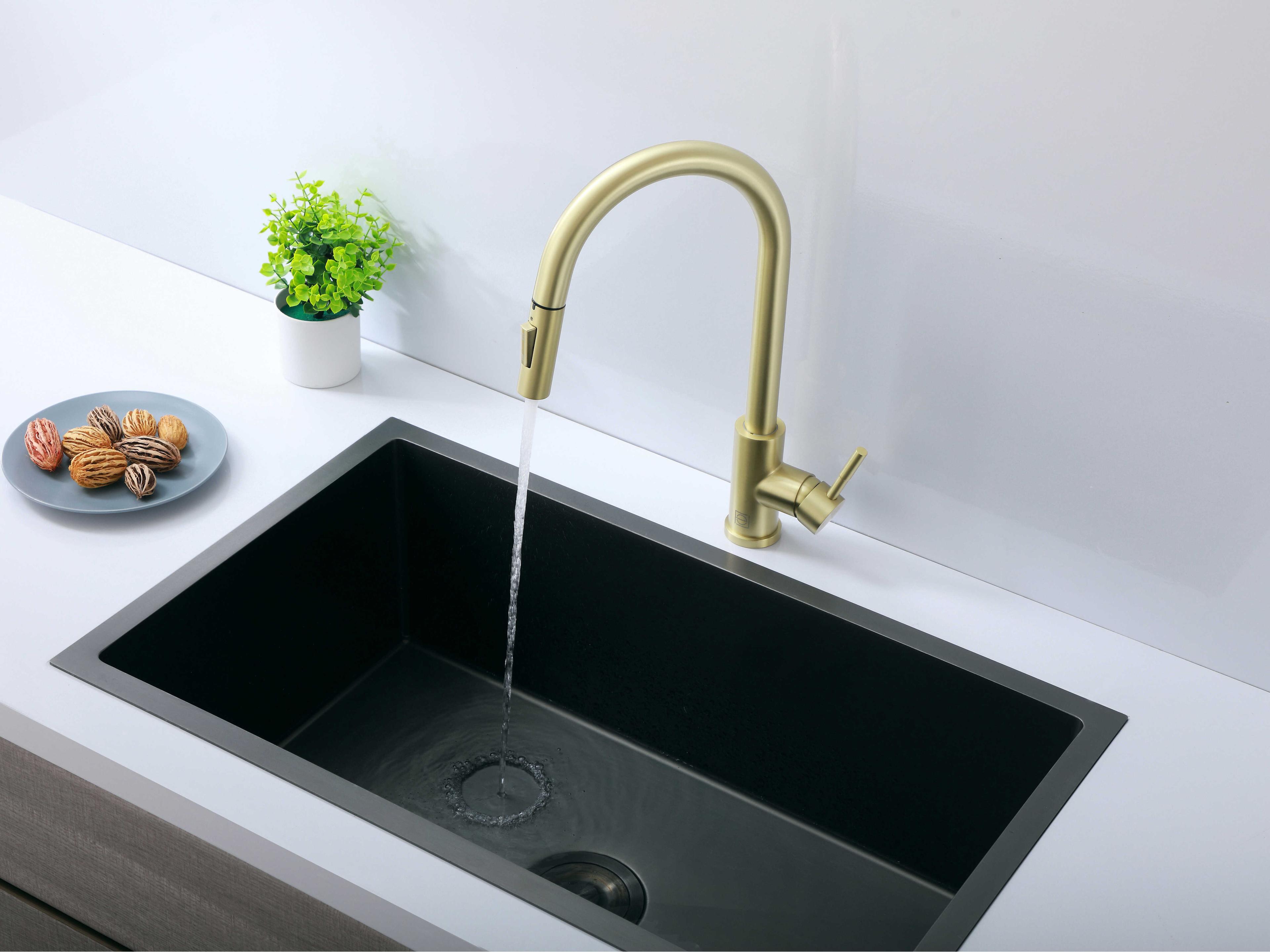 Elegant Lighting Jack Brushed Gold Pull Down Sprayer Kitchen Faucet