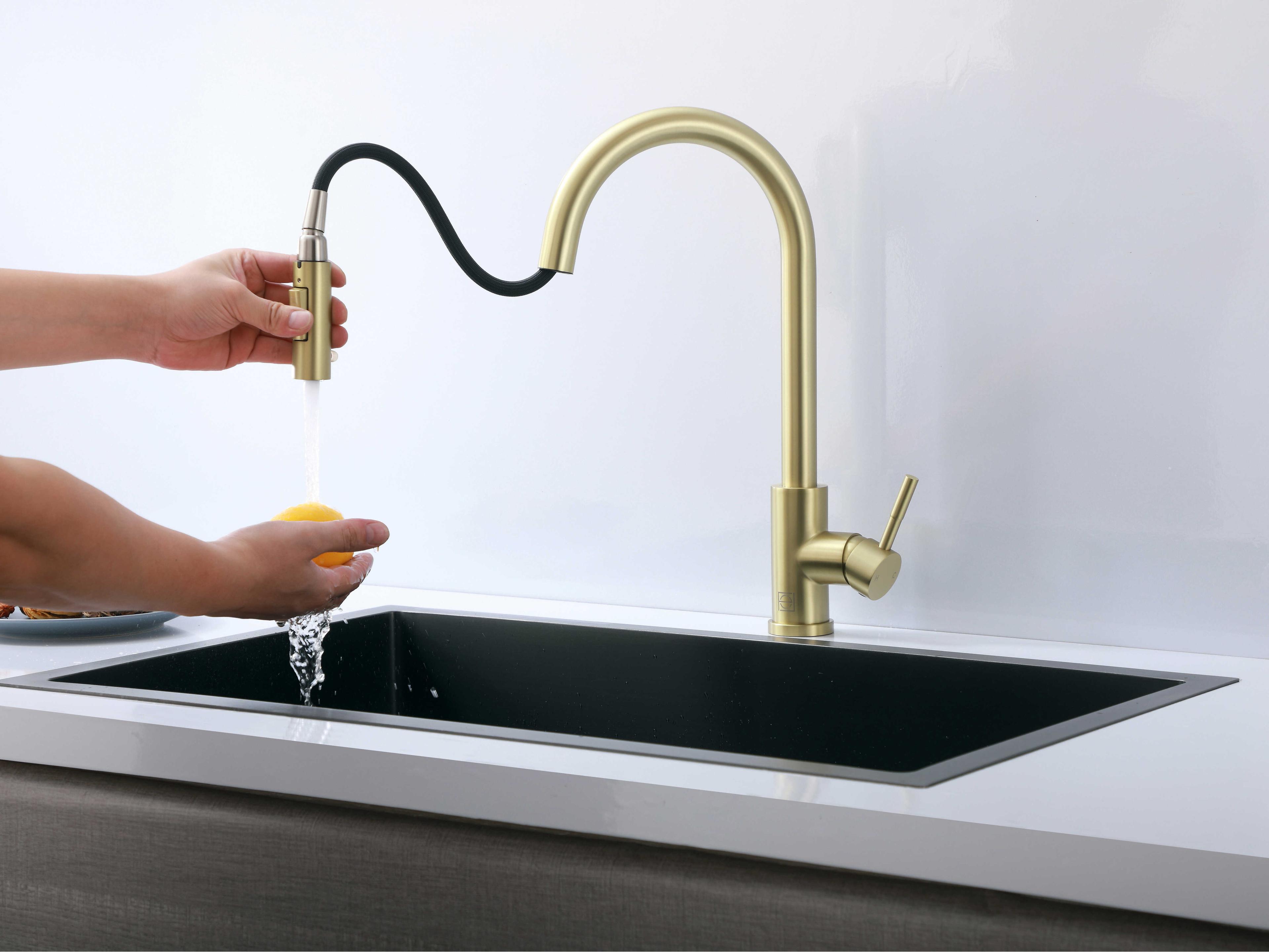Elegant Lighting Jack Brushed Gold Pull Down Sprayer Kitchen Faucet