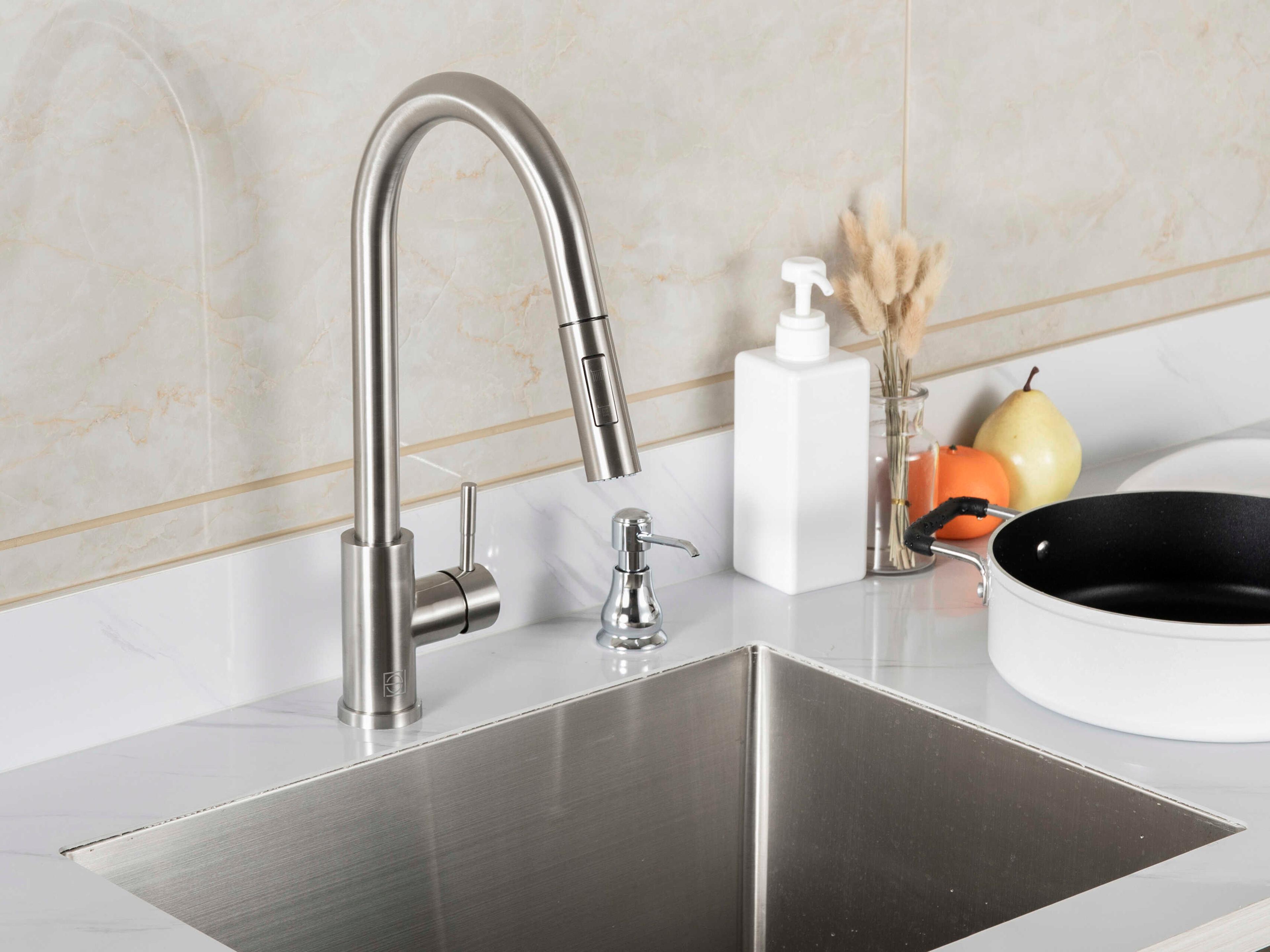 Elegant Lighting Jack Brushed Nickel Pull Down Sprayer Kitchen Faucet