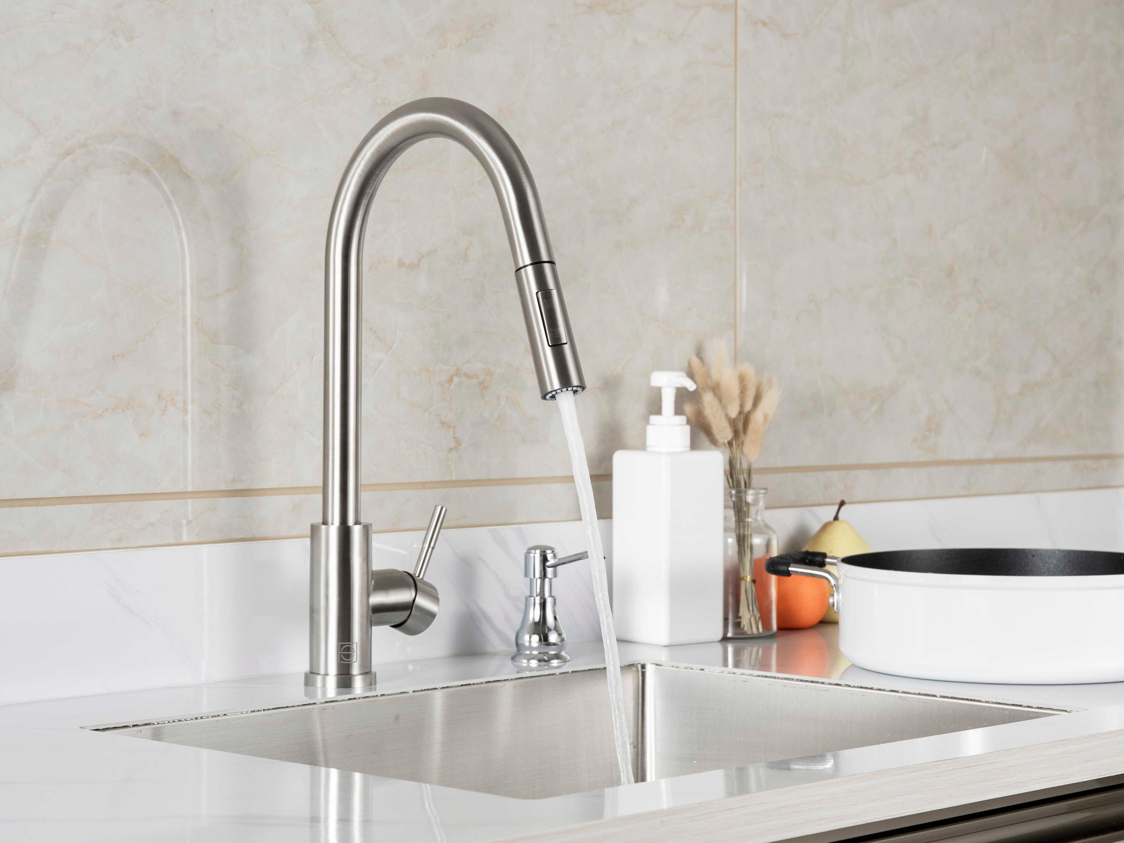 Elegant Lighting Jack Brushed Nickel Pull Down Sprayer Kitchen Faucet