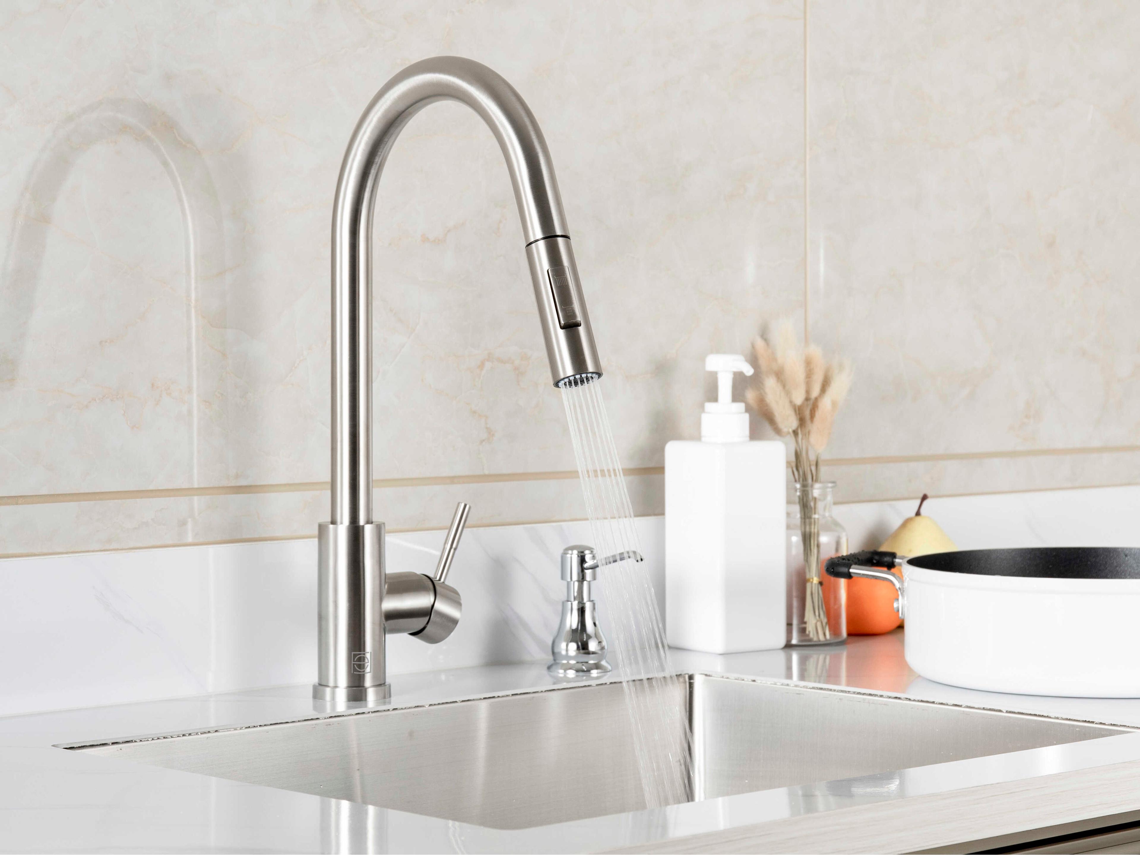 Elegant Lighting Jack Brushed Nickel Pull Down Sprayer Kitchen Faucet