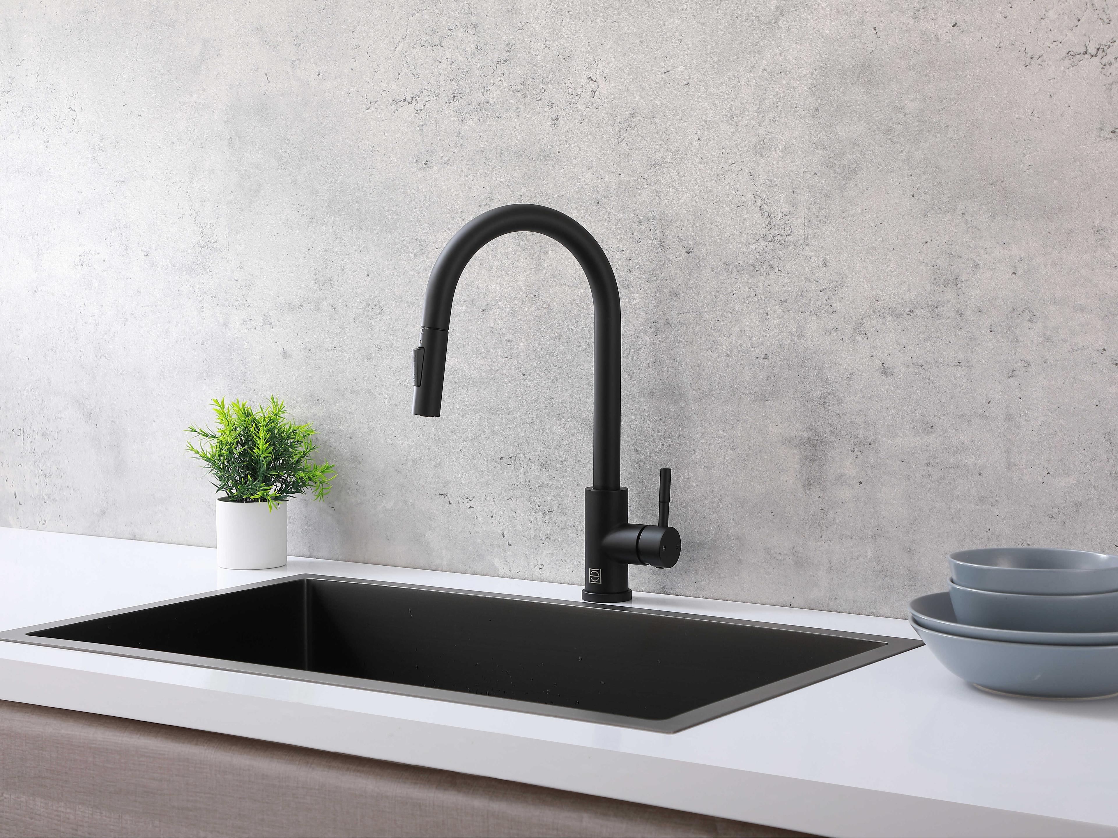 Elegant Lighting Jack Matte Black Pull Down Sprayer Kitchen Faucet