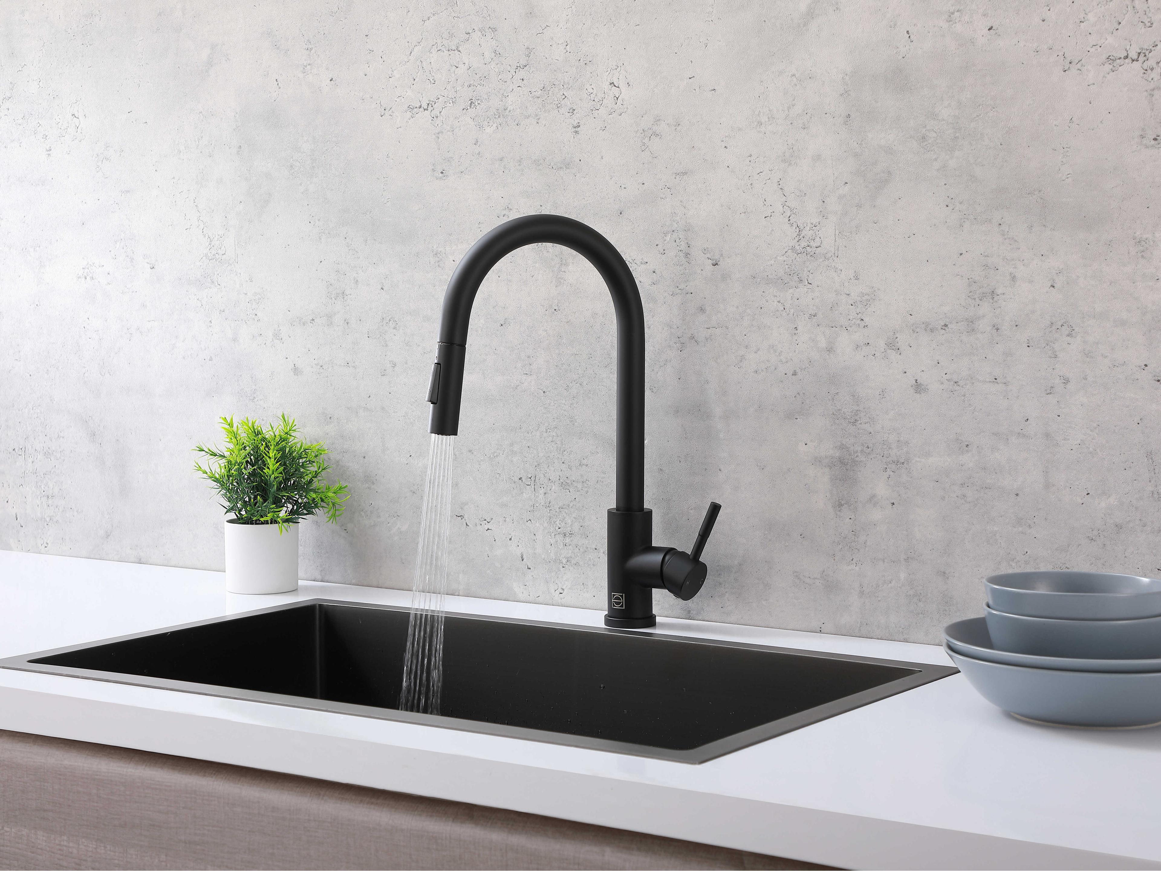 Elegant Lighting Jack Matte Black Pull Down Sprayer Kitchen Faucet