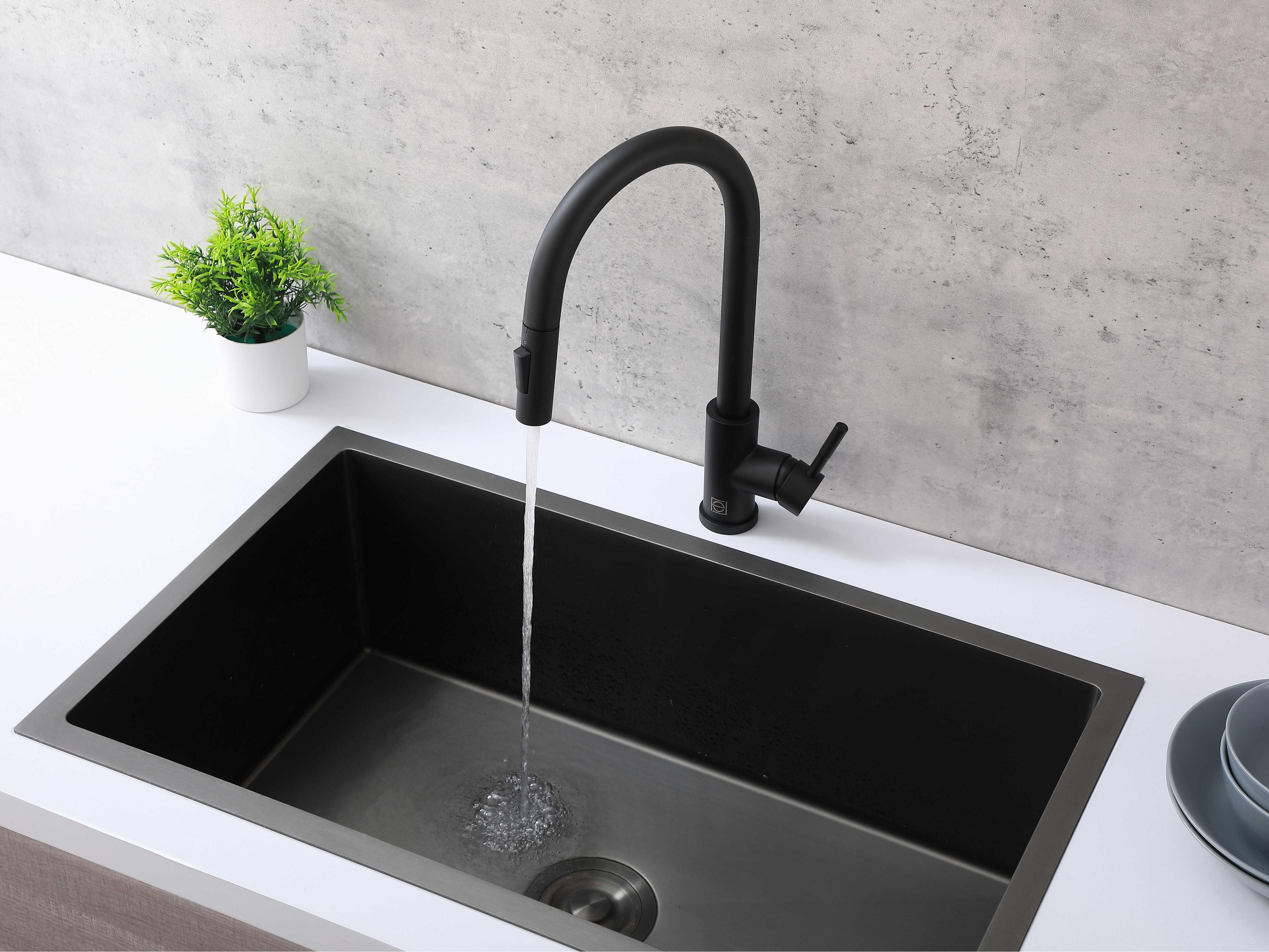 Elegant Lighting Jack Matte Black Pull Down Sprayer Kitchen Faucet