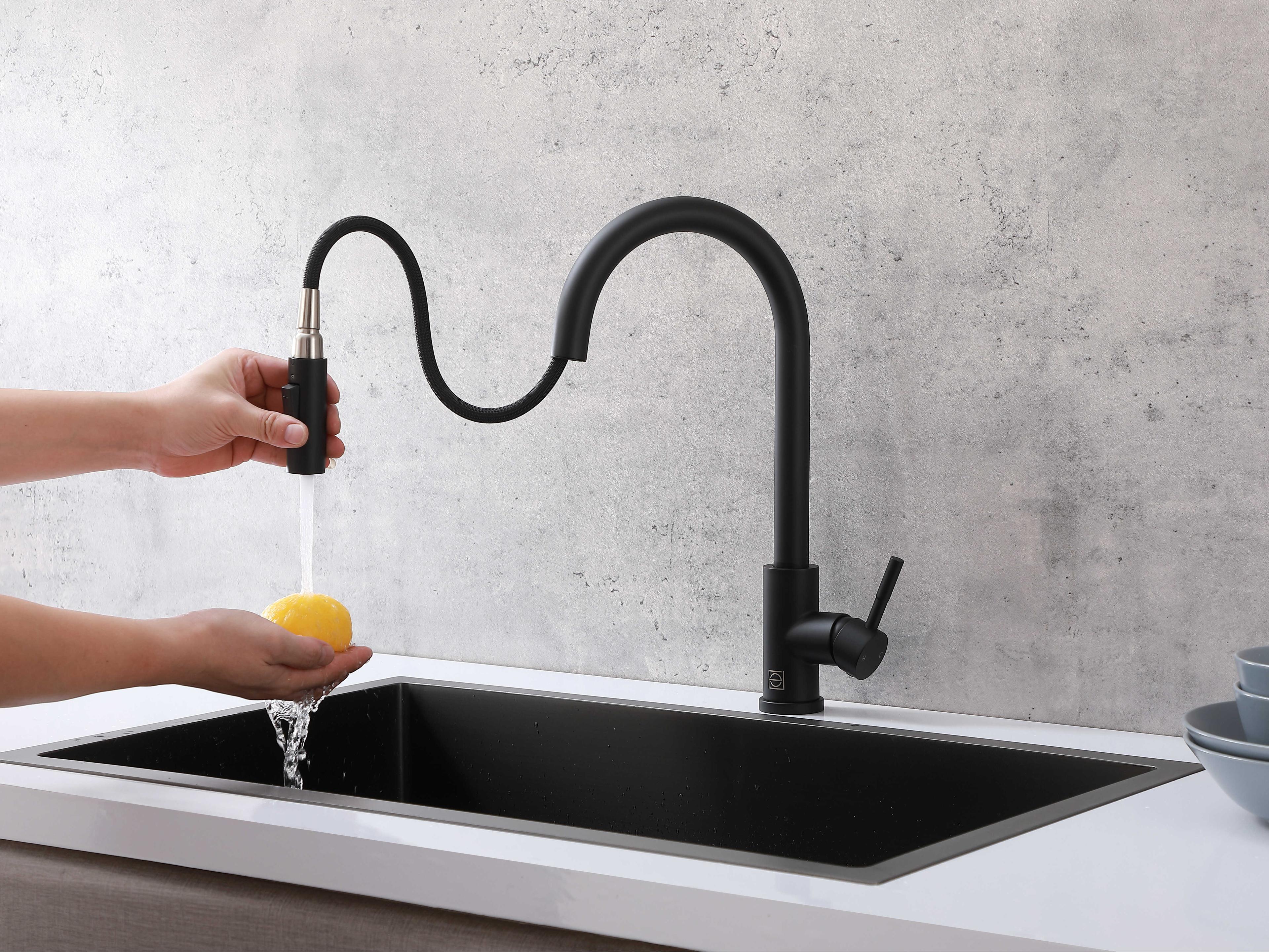 Elegant Lighting Jack Matte Black Pull Down Sprayer Kitchen Faucet