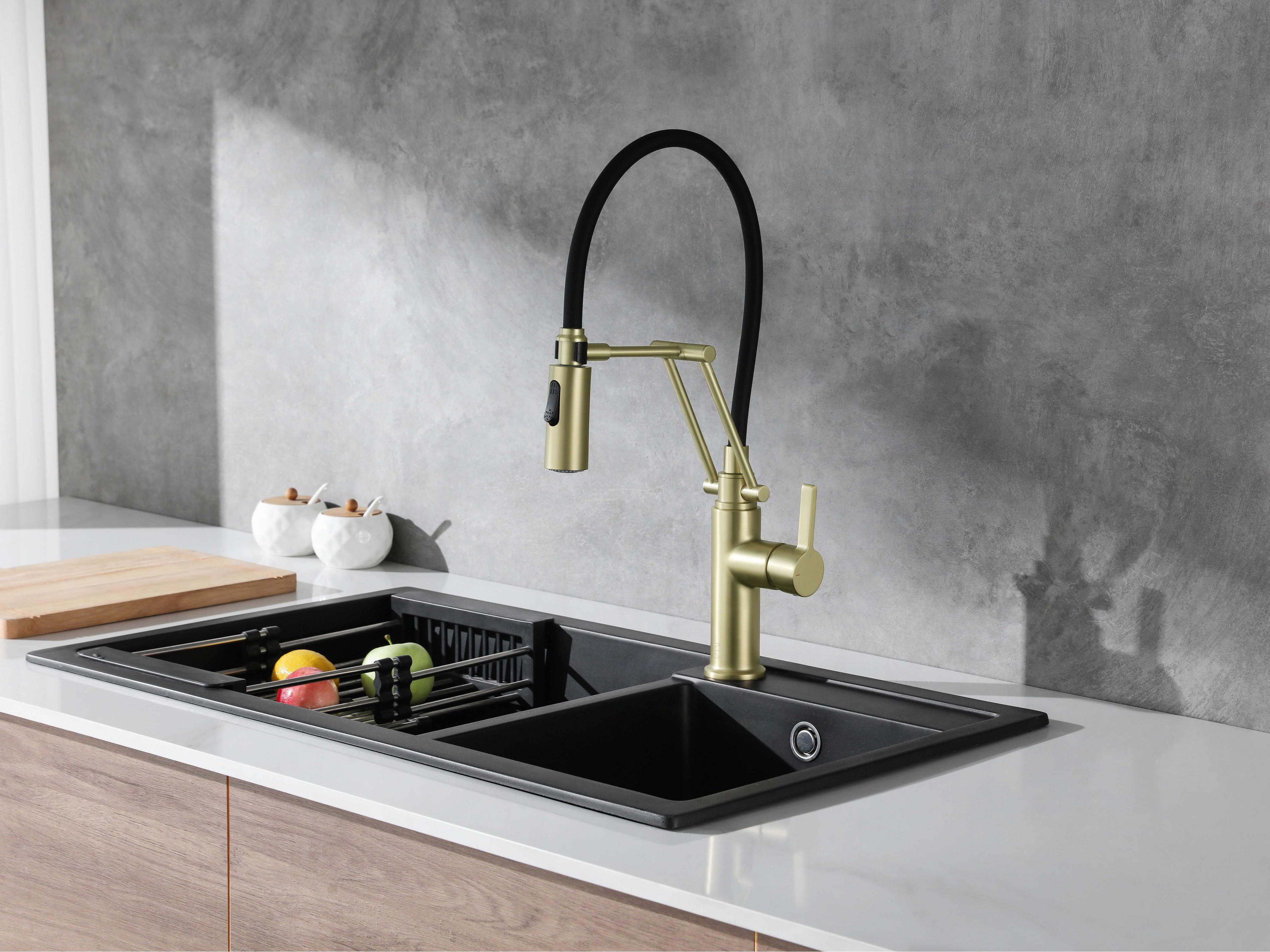 Elegant Lighting Leonardo Brushed Gold Pull Down Sprayer Kitchen Faucet