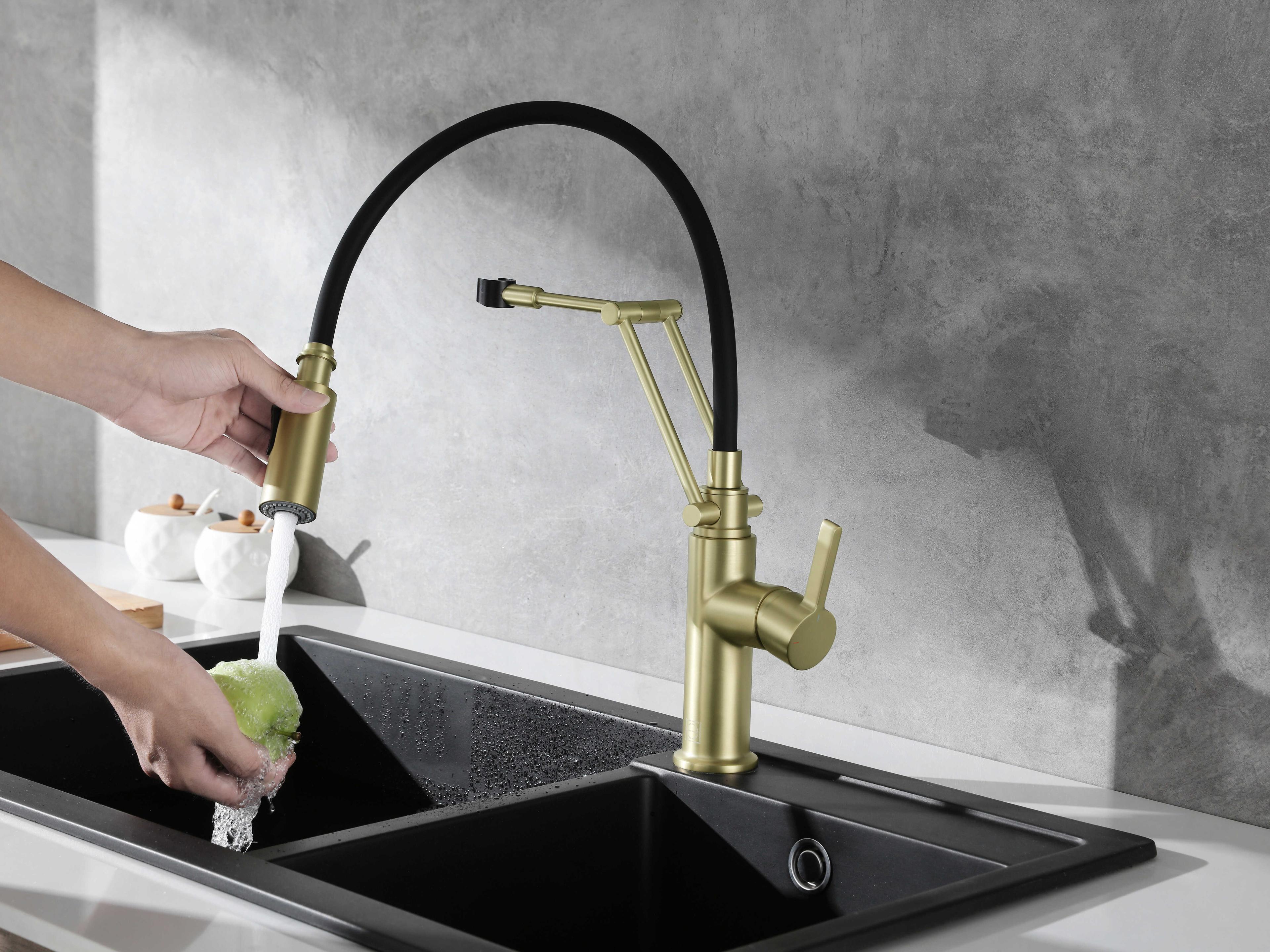 Elegant Lighting Leonardo Brushed Gold Pull Down Sprayer Kitchen Faucet