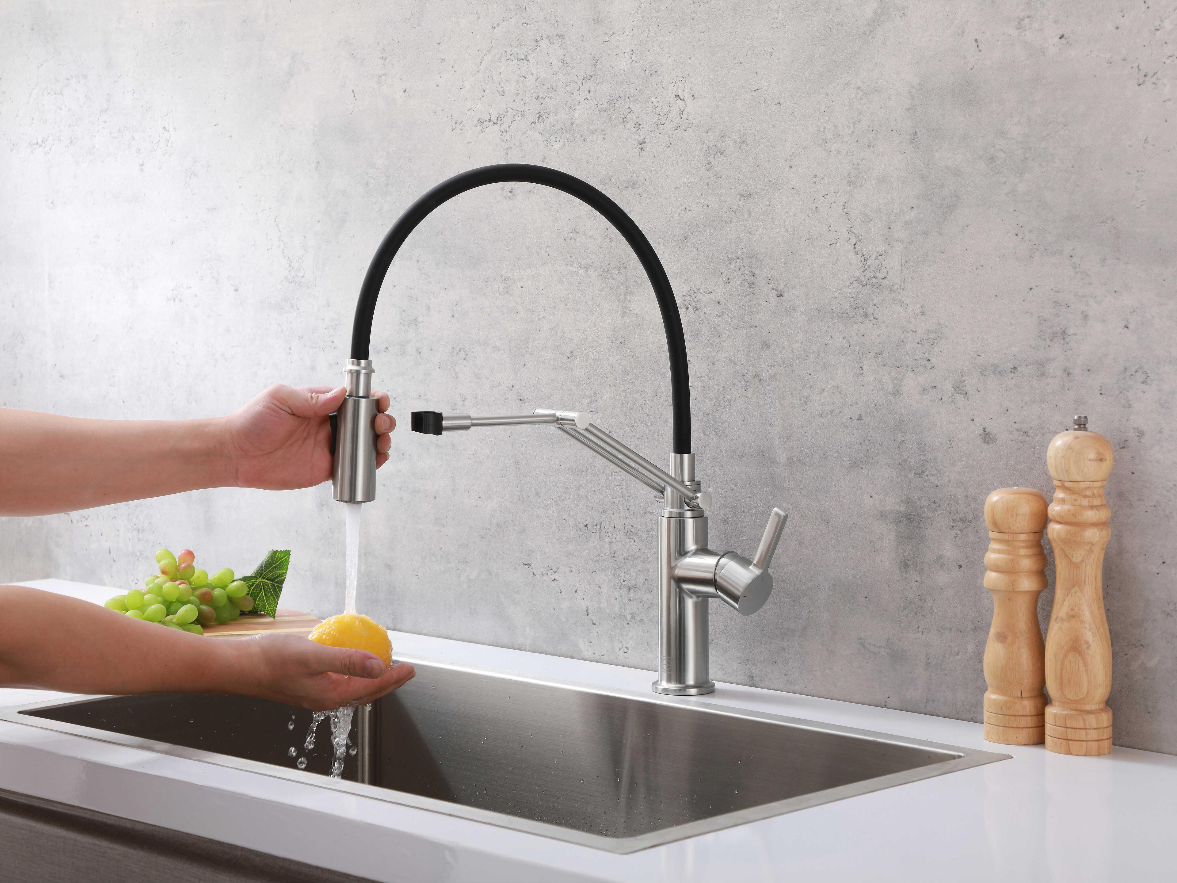 Elegant Lighting Leonardo Brushed Nickel Pull Down Sprayer Kitchen Faucet