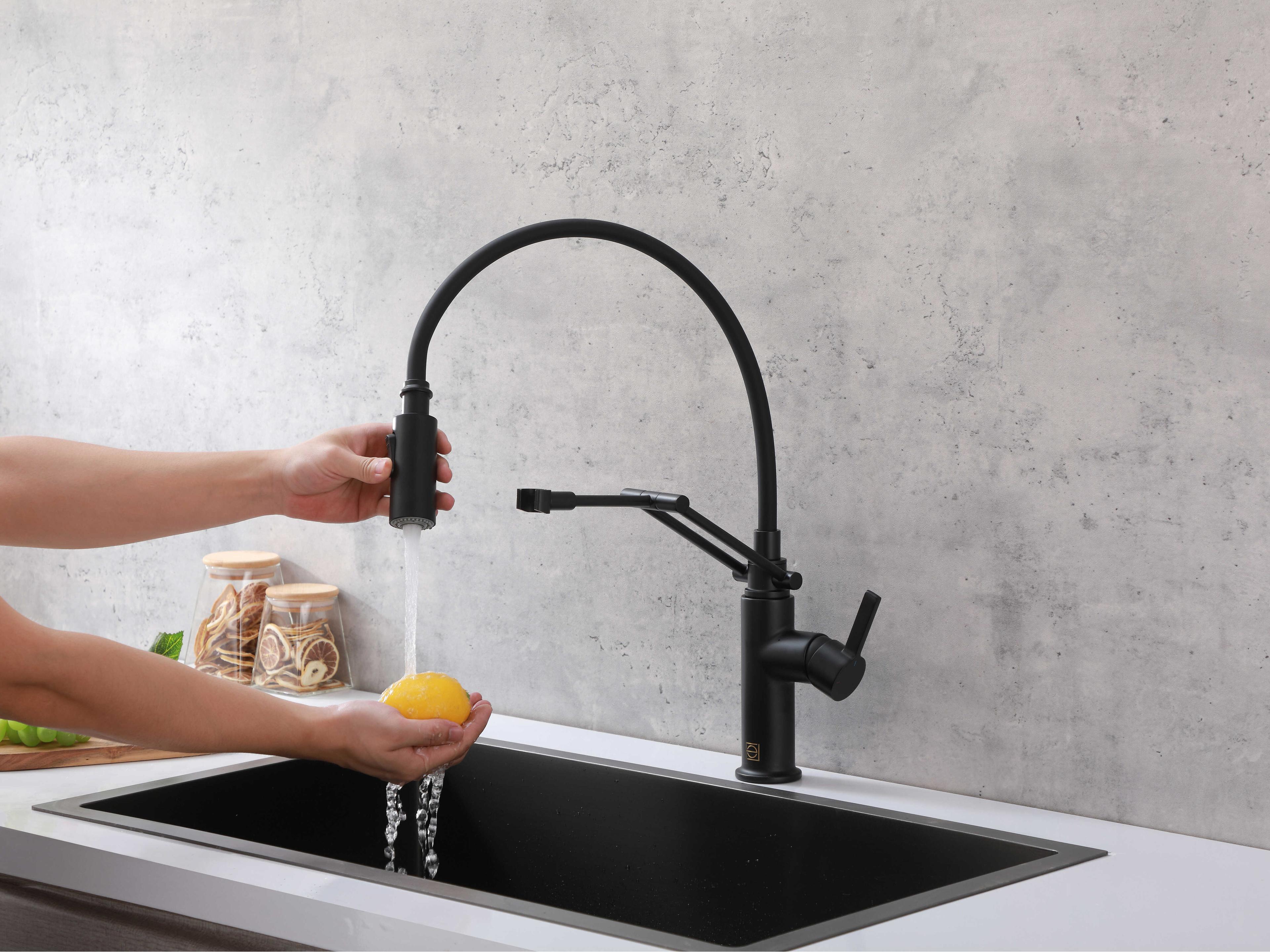 Elegant Lighting Leonardo Matte Black Pull Down Sprayer Kitchen Faucet