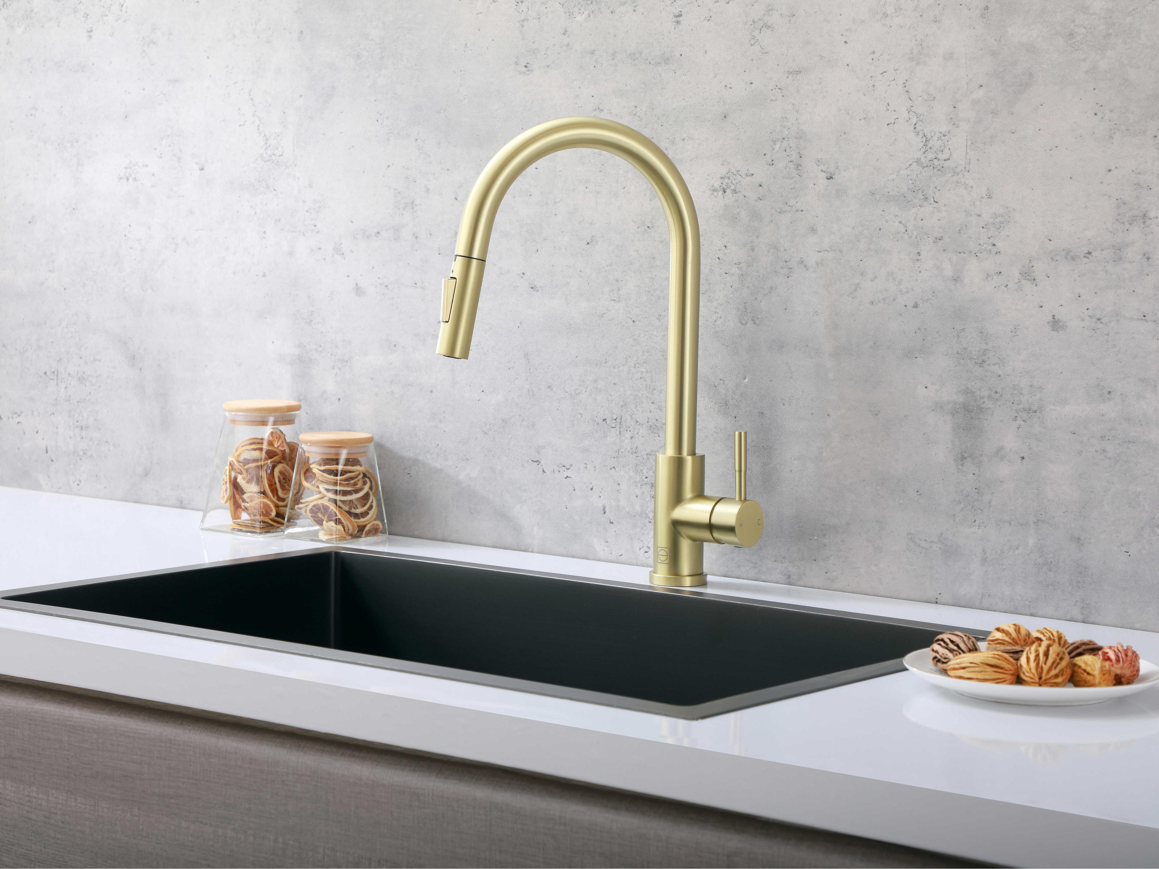 Elegant Lighting Luca Brushed Gold Pull Down Sprayer Kitchen Faucet