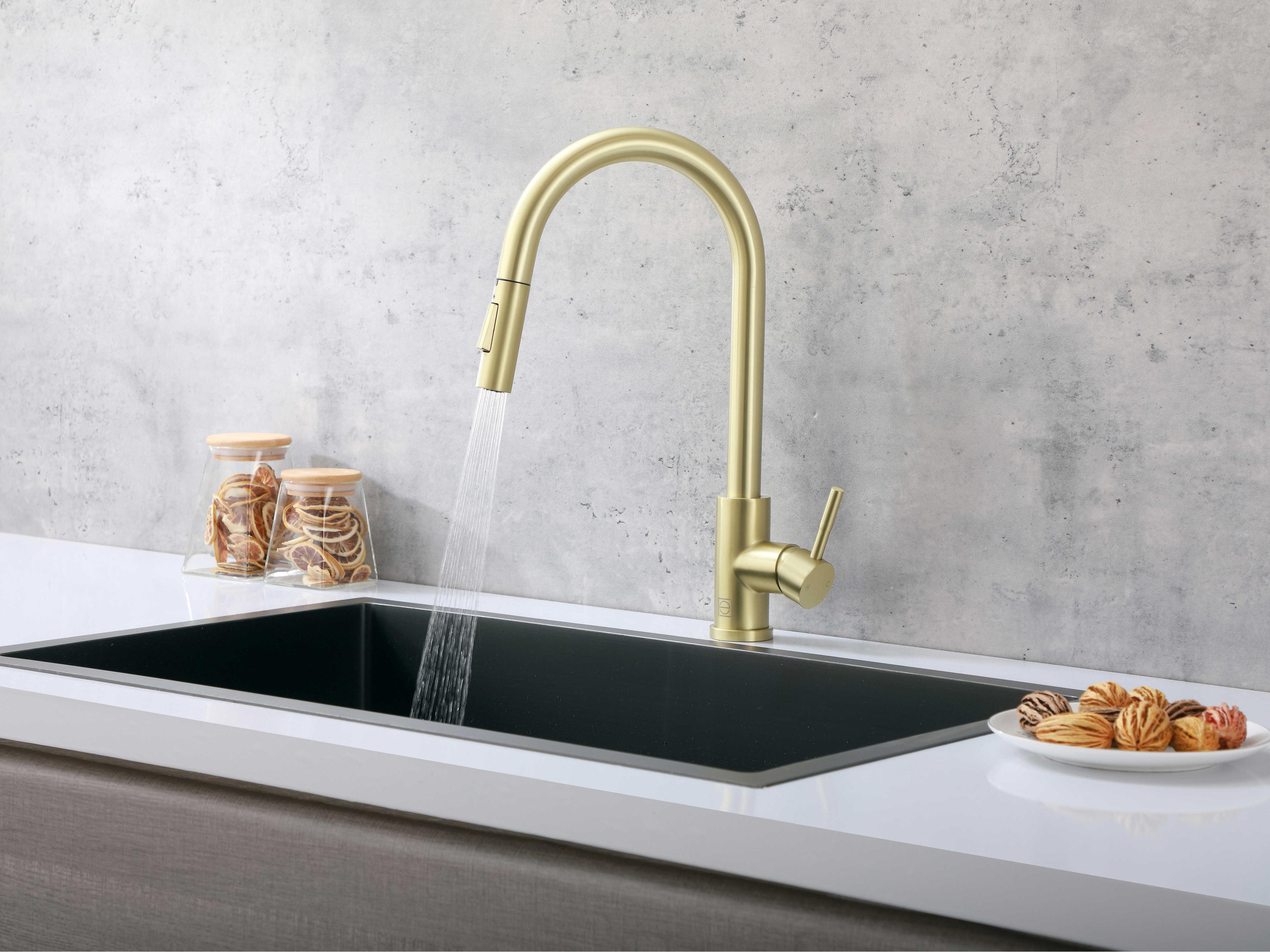 Elegant Lighting Luca Brushed Gold Pull Down Sprayer Kitchen Faucet