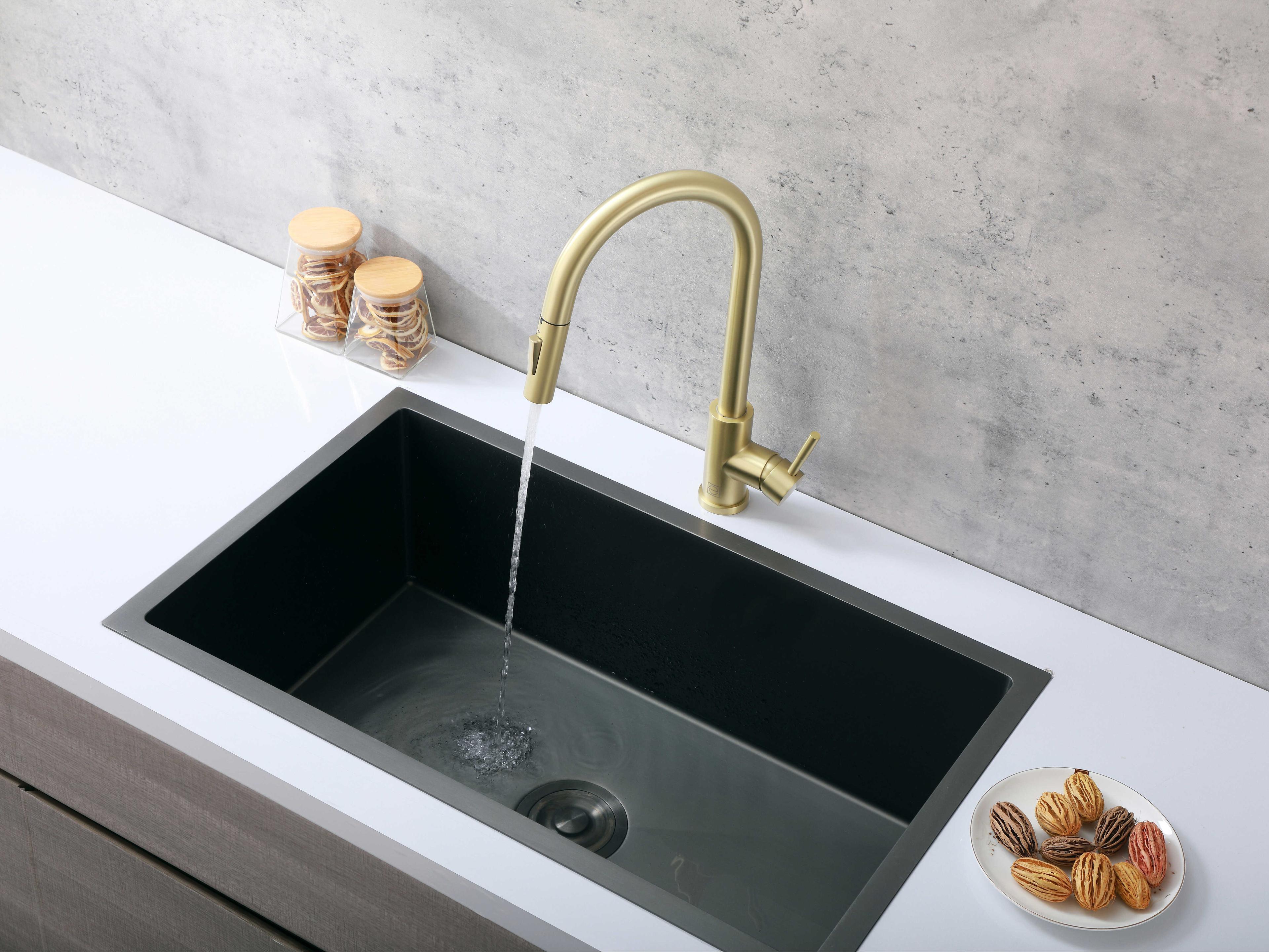 Elegant Lighting Luca Brushed Gold Pull Down Sprayer Kitchen Faucet