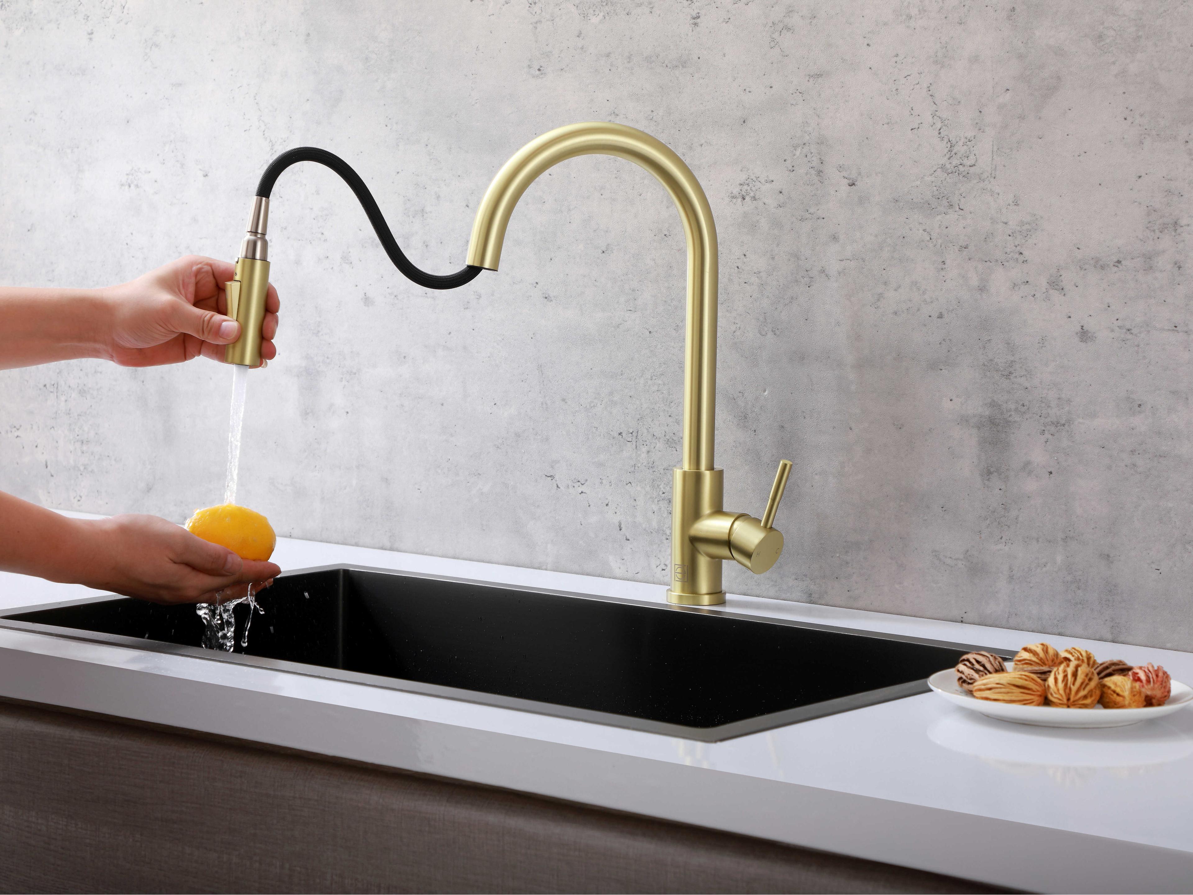 Elegant Lighting Luca Brushed Gold Pull Down Sprayer Kitchen Faucet