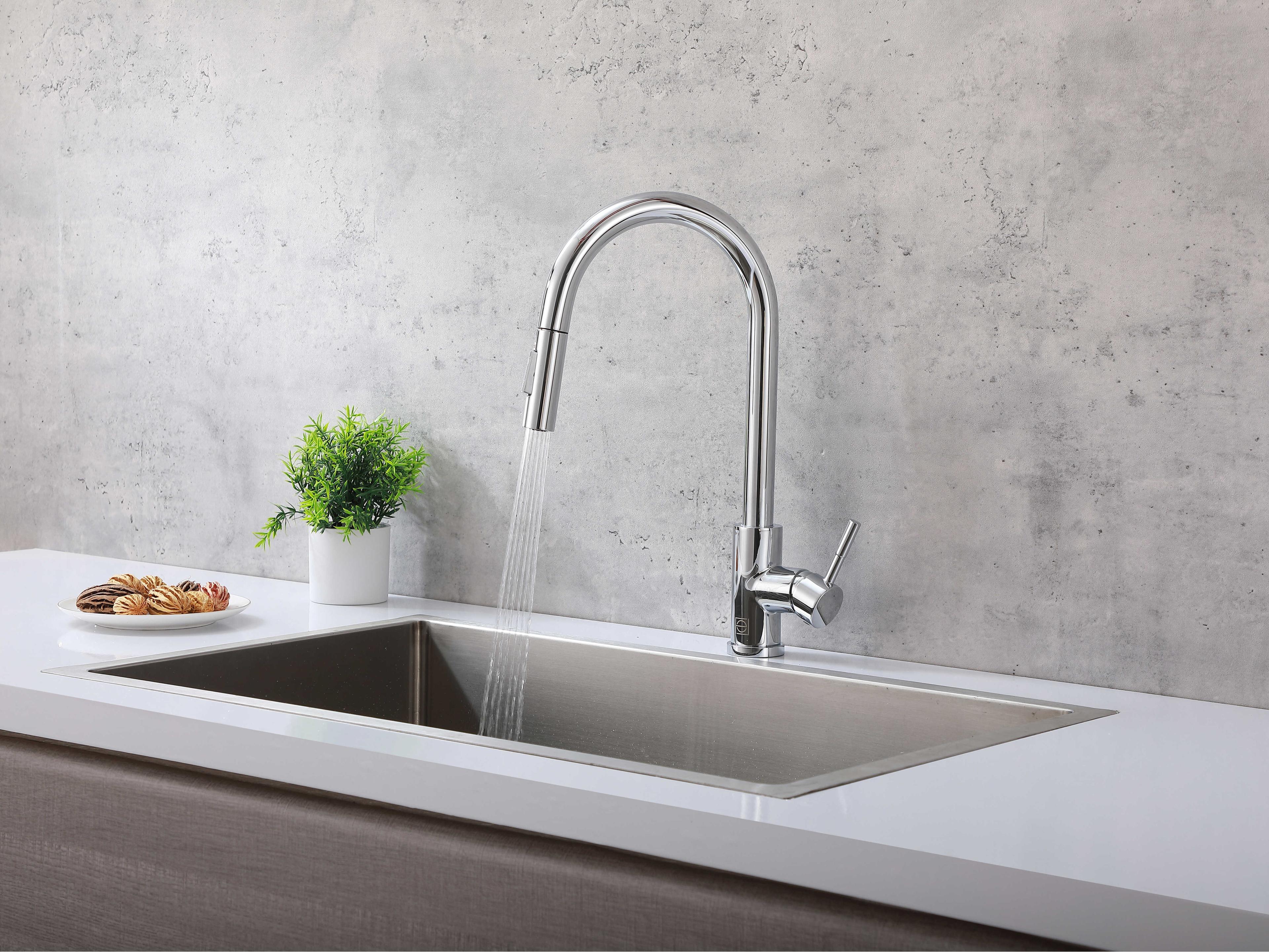 Elegant Lighting Luca Chrome Pull Down Sprayer Kitchen Faucet