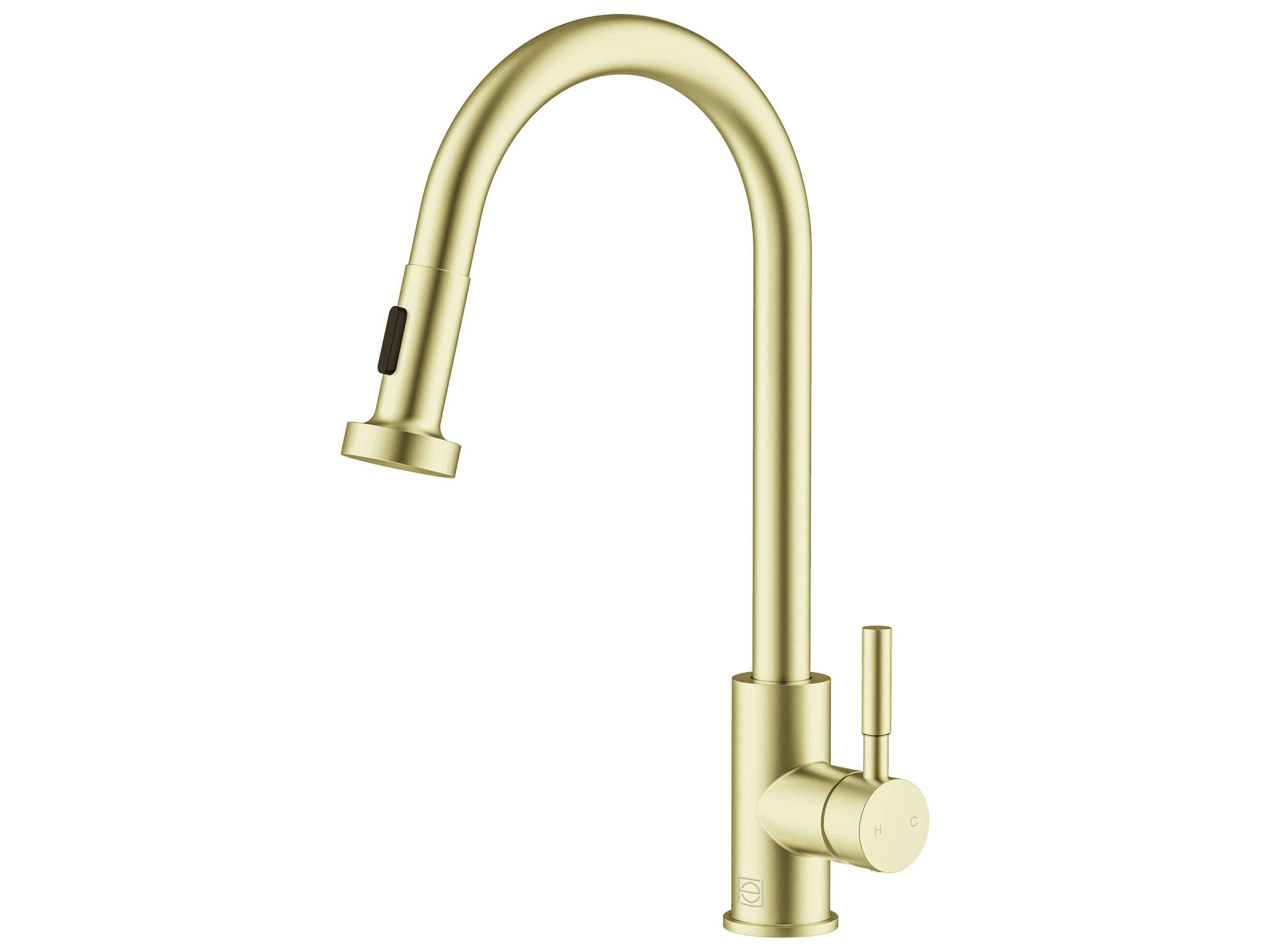 Sem Brushed Gold Pull Down Sprayer Kitchen Faucet