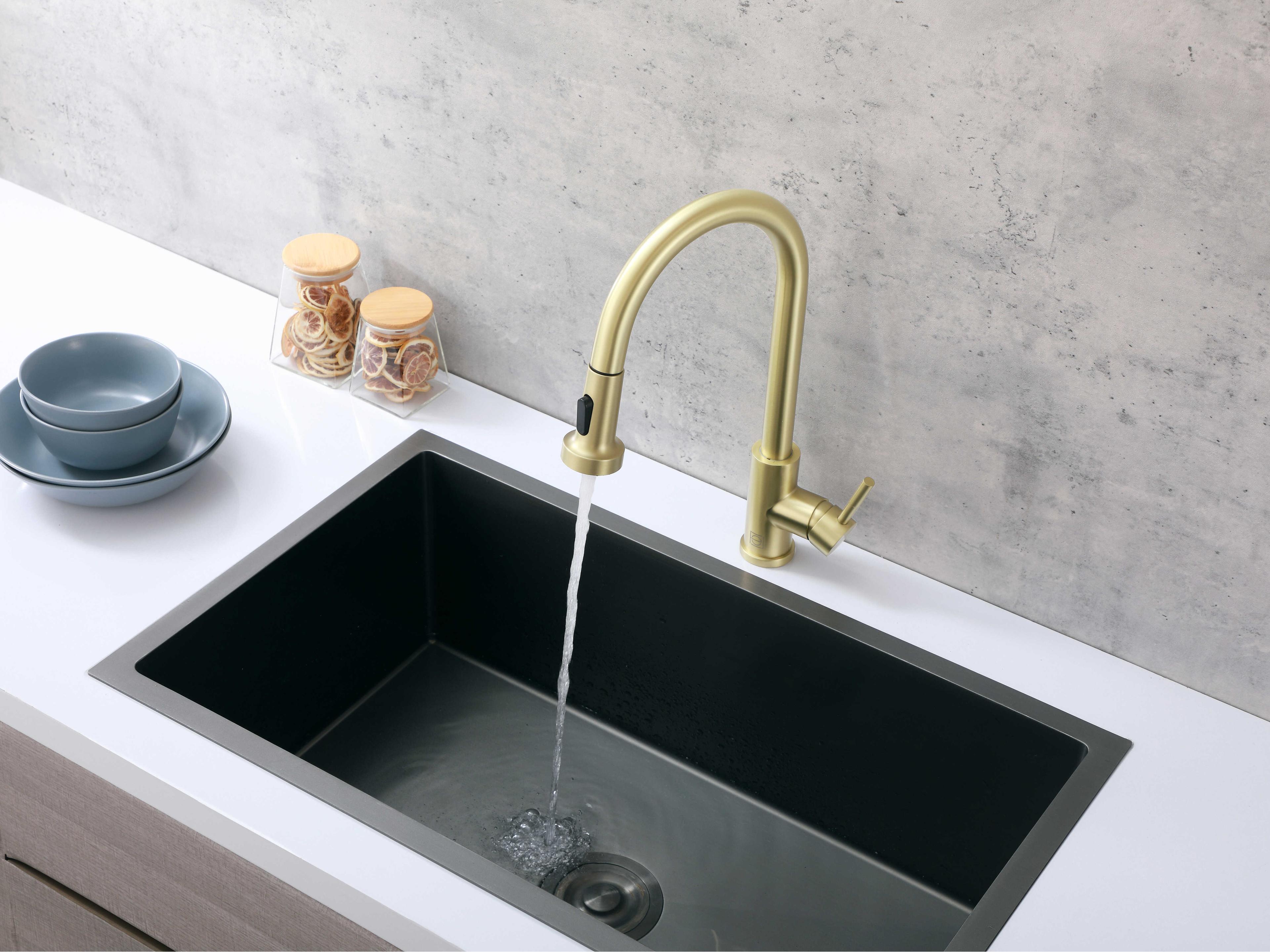 Elegant Lighting Sem Brushed Gold Pull Down Sprayer Kitchen Faucet