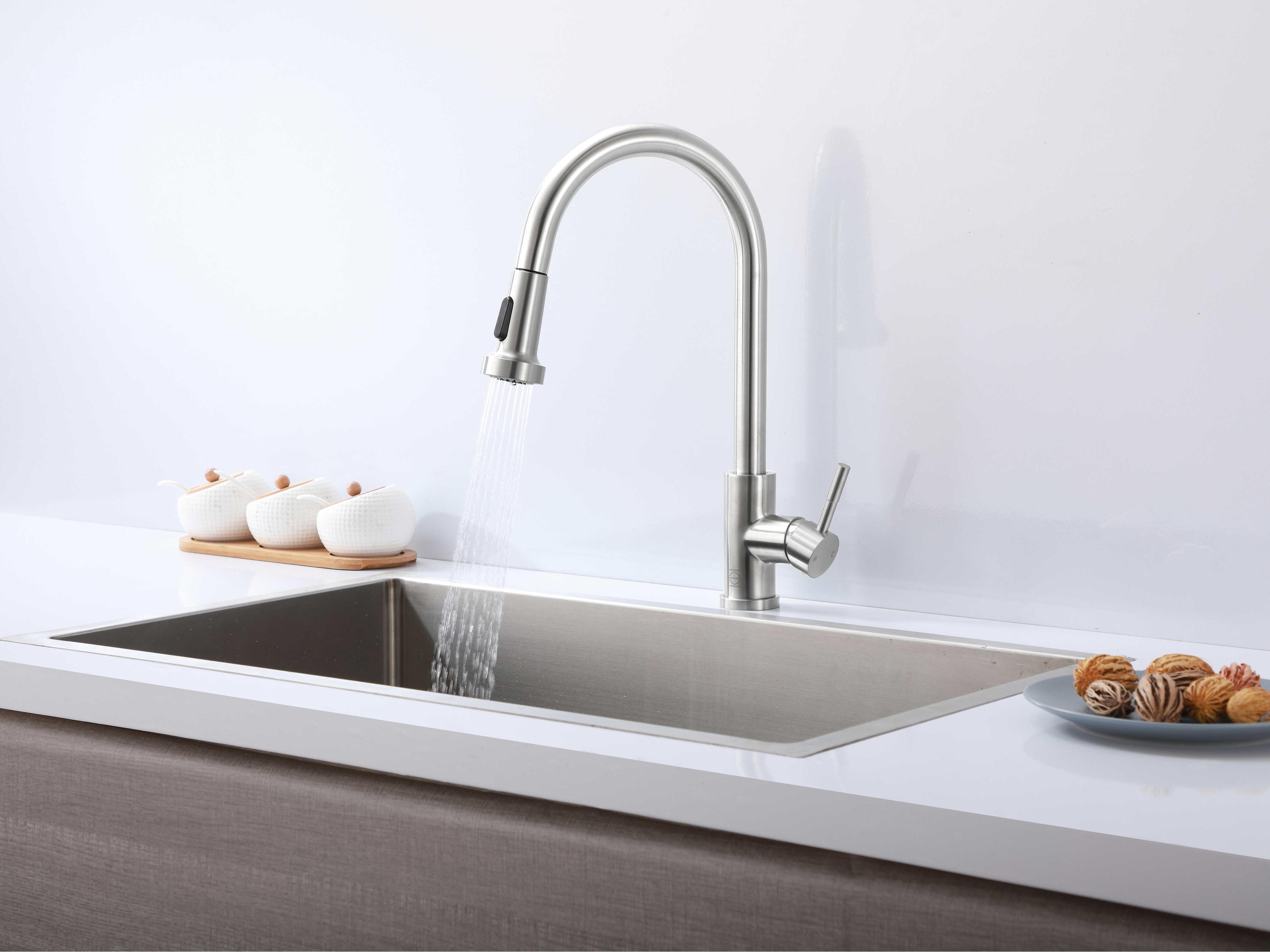 Elegant Lighting Sem Brushed Nickel Pull Down Sprayer Kitchen Faucet