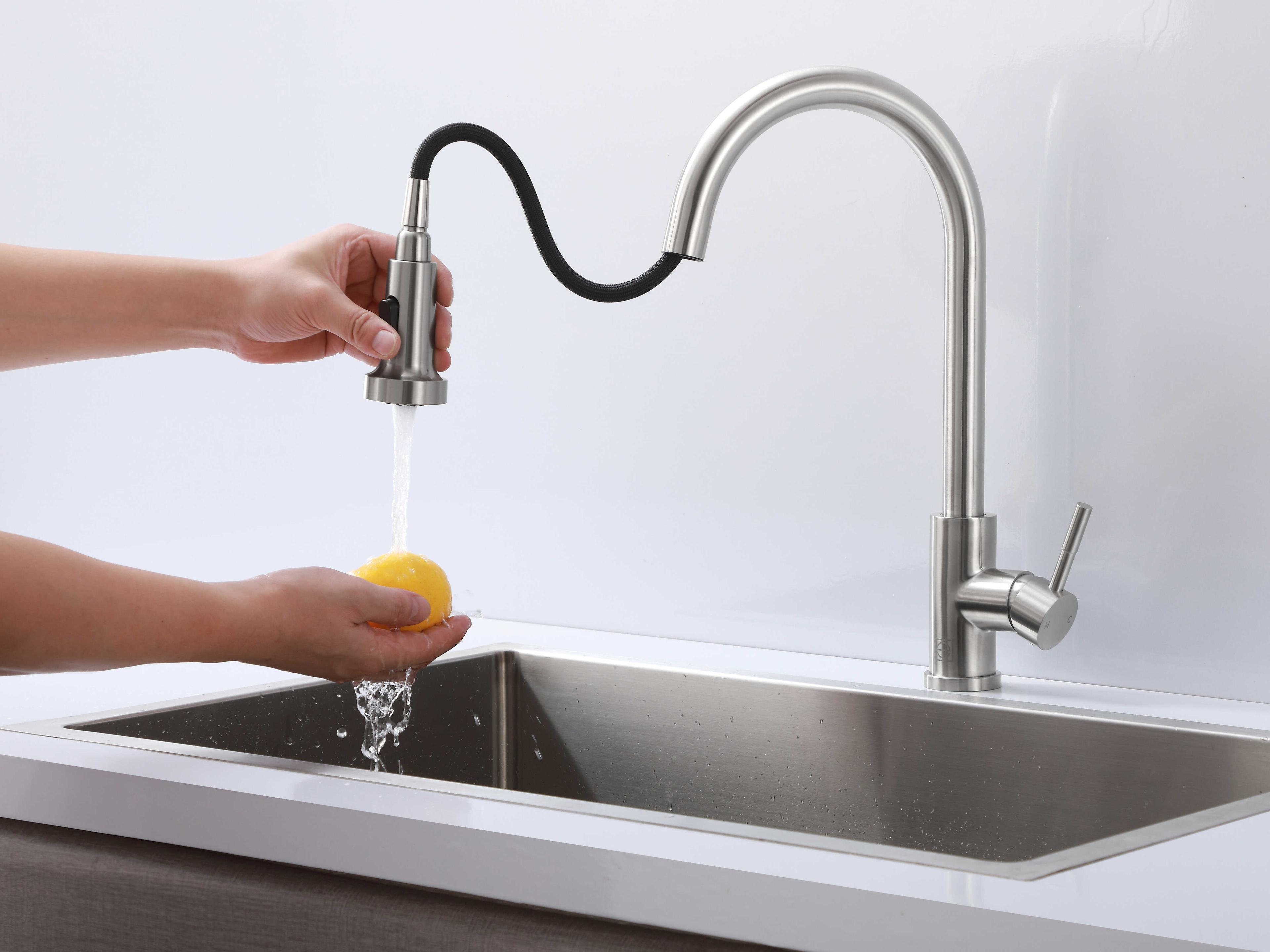 Elegant Lighting Sem Brushed Nickel Pull Down Sprayer Kitchen Faucet