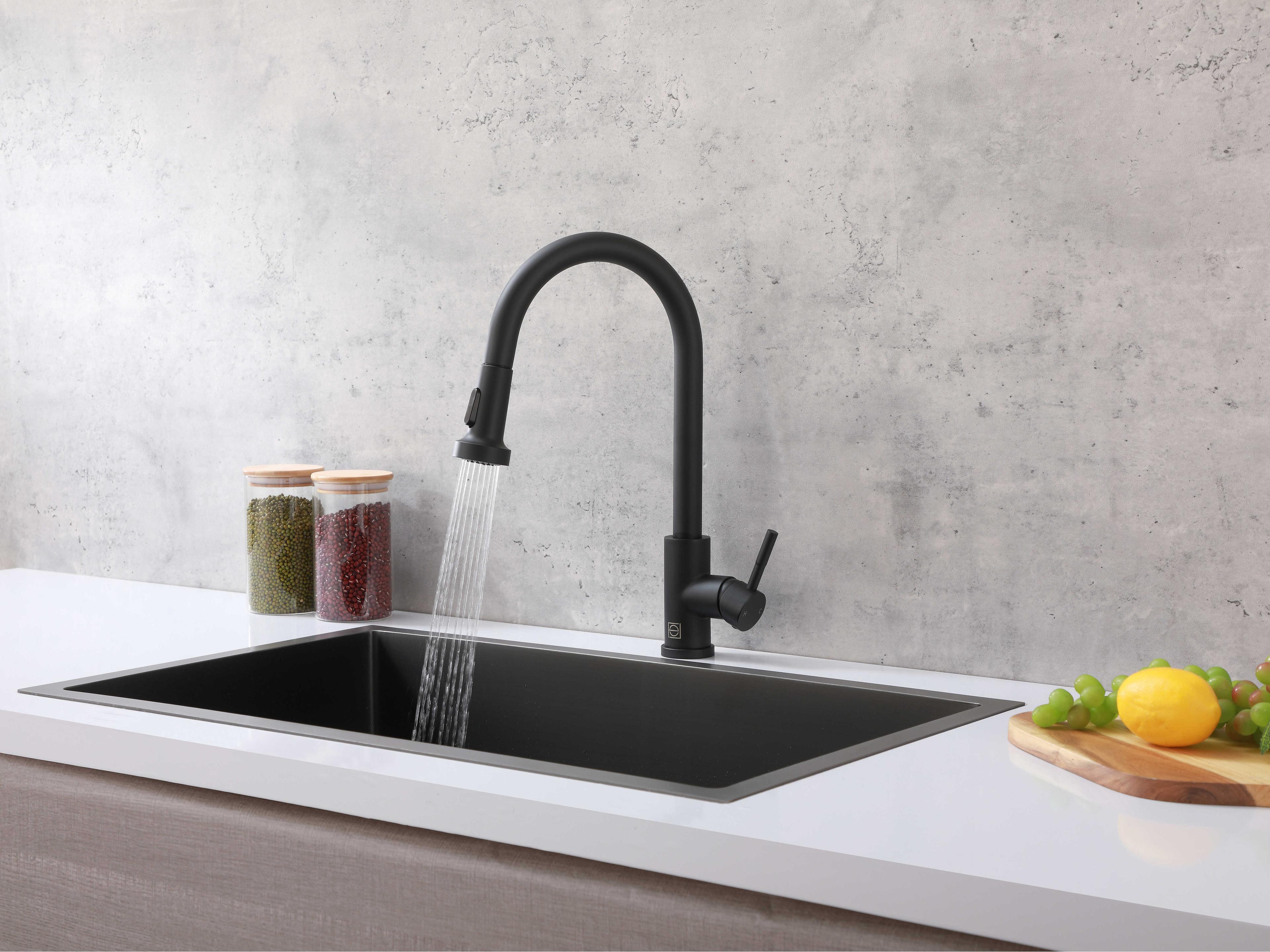 Elegant Lighting Sem Matte Black Pull Down Sprayer Kitchen Faucet