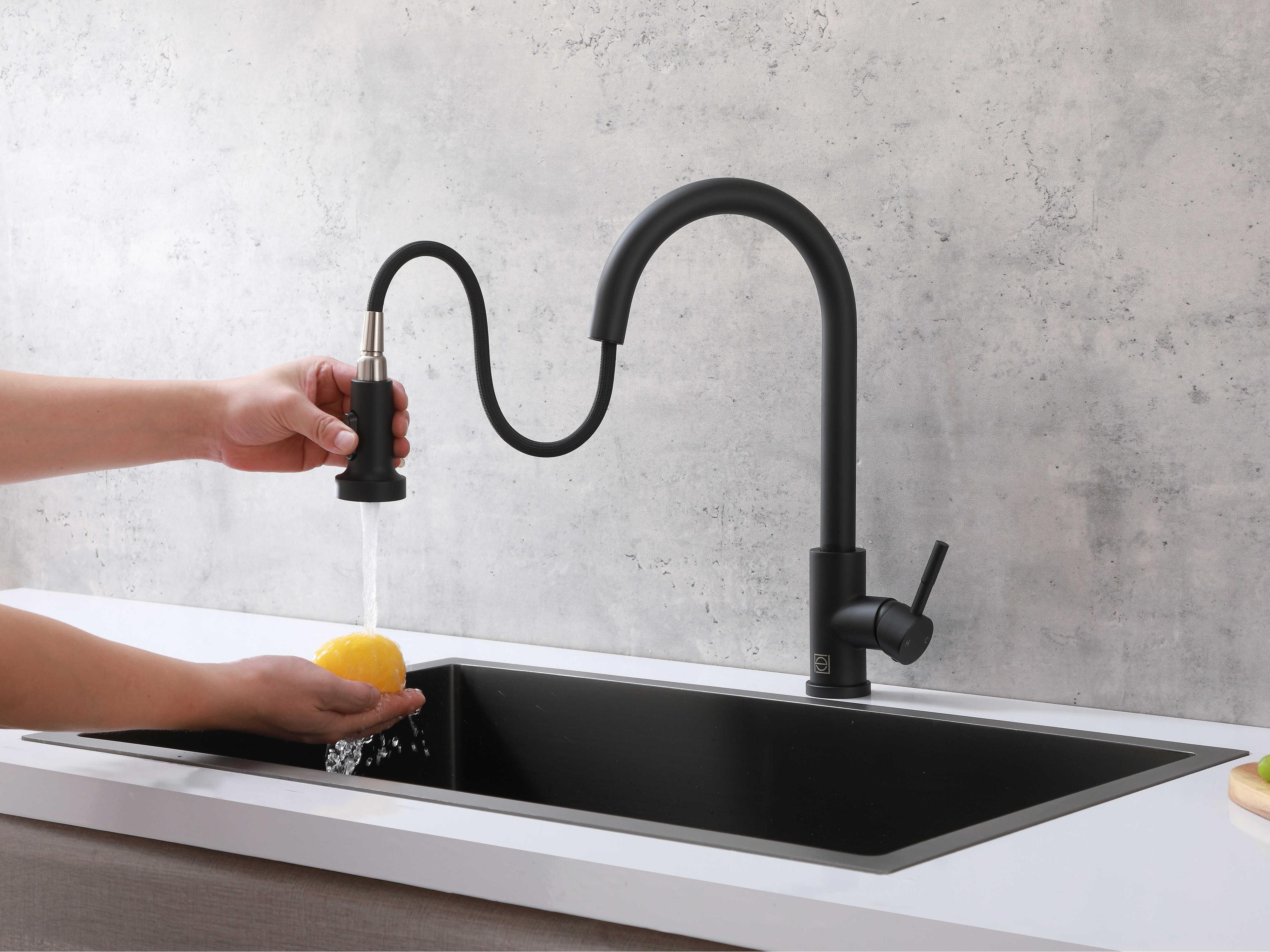 Elegant Lighting Sem Matte Black Pull Down Sprayer Kitchen Faucet