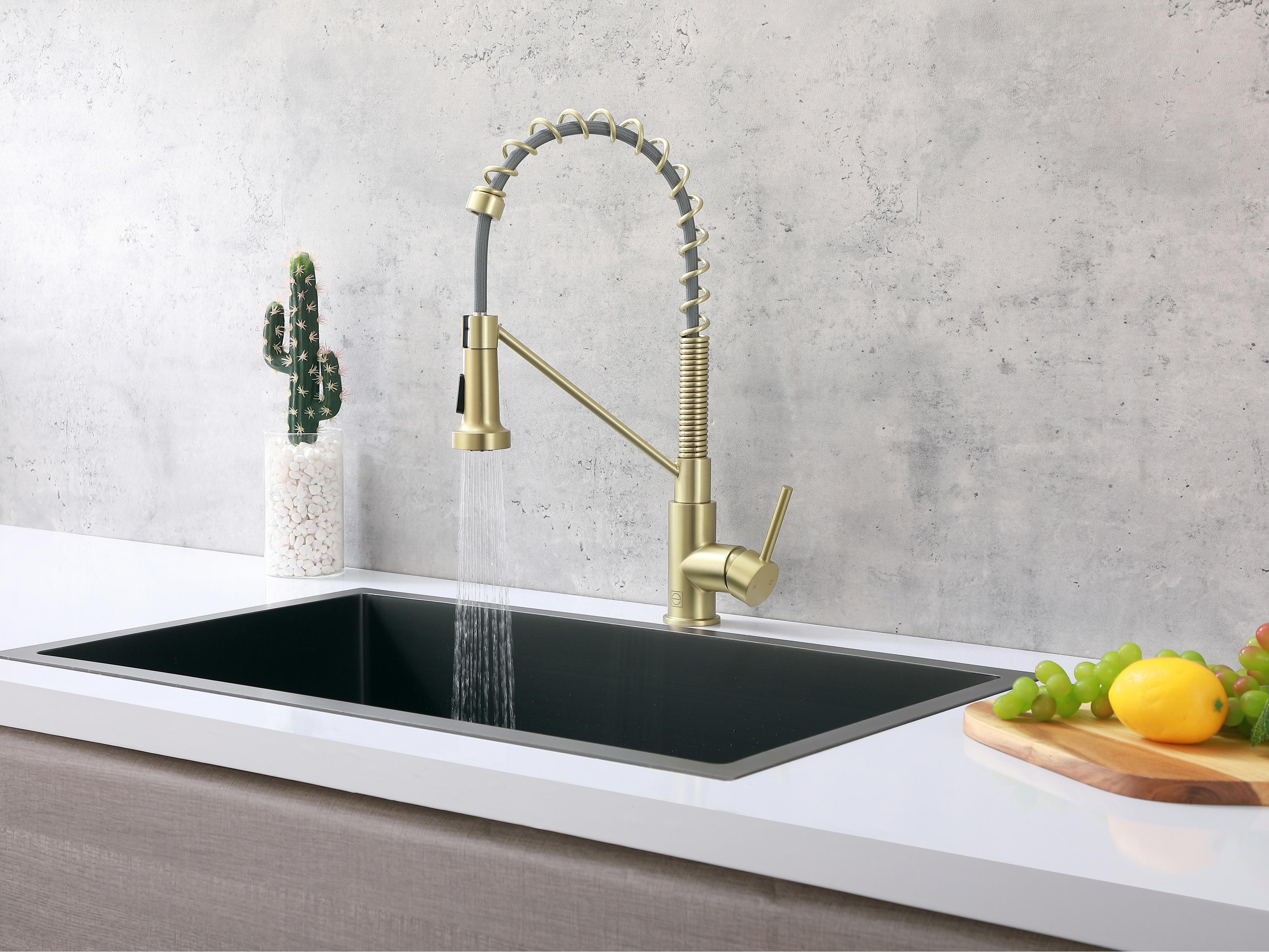 Elegant Lighting Yara Brushed Gold Pull Down Sprayer Kitchen Faucet