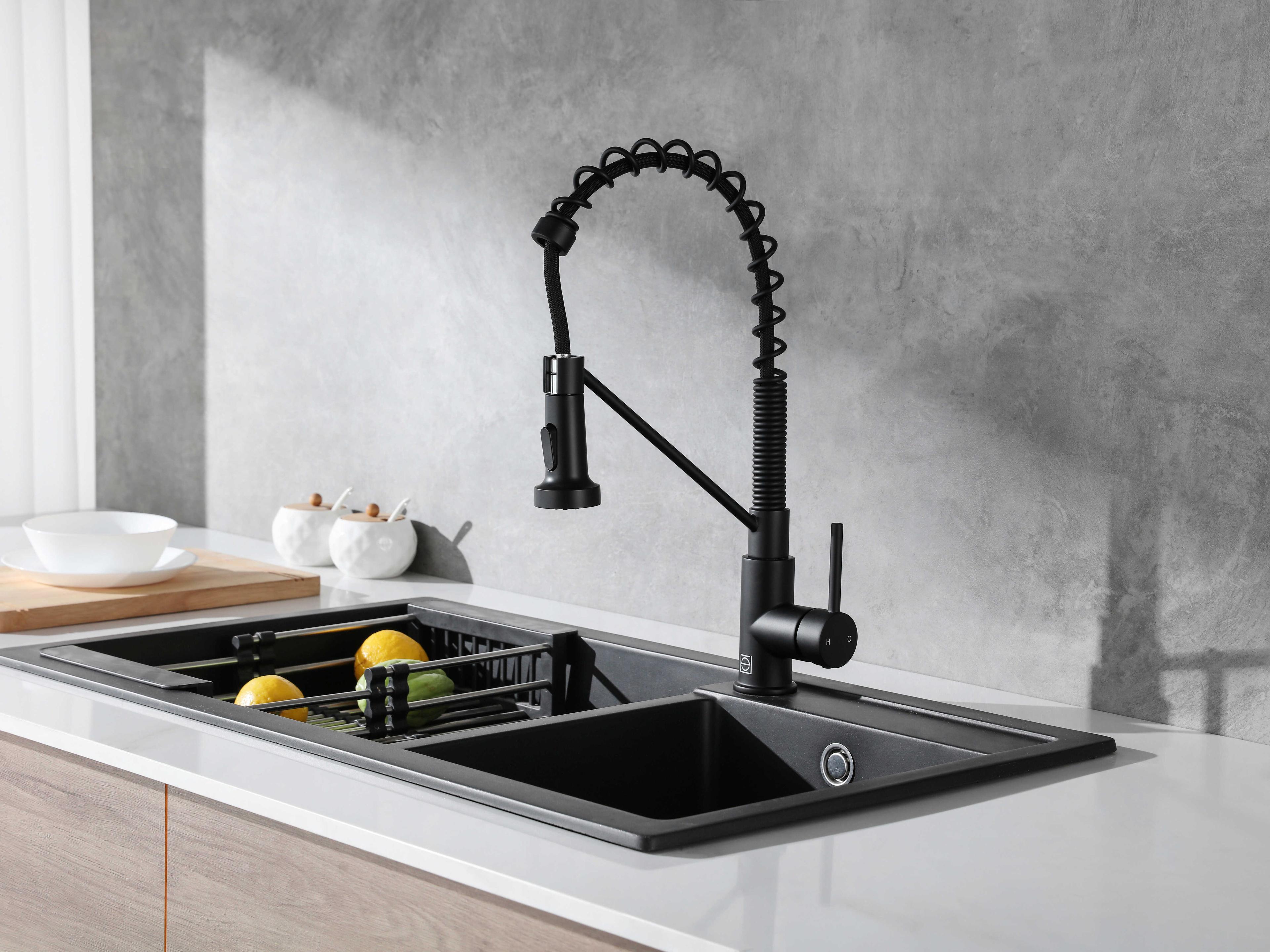 Elegant Lighting Yara Matte Black Pull Down Sprayer Kitchen Faucet