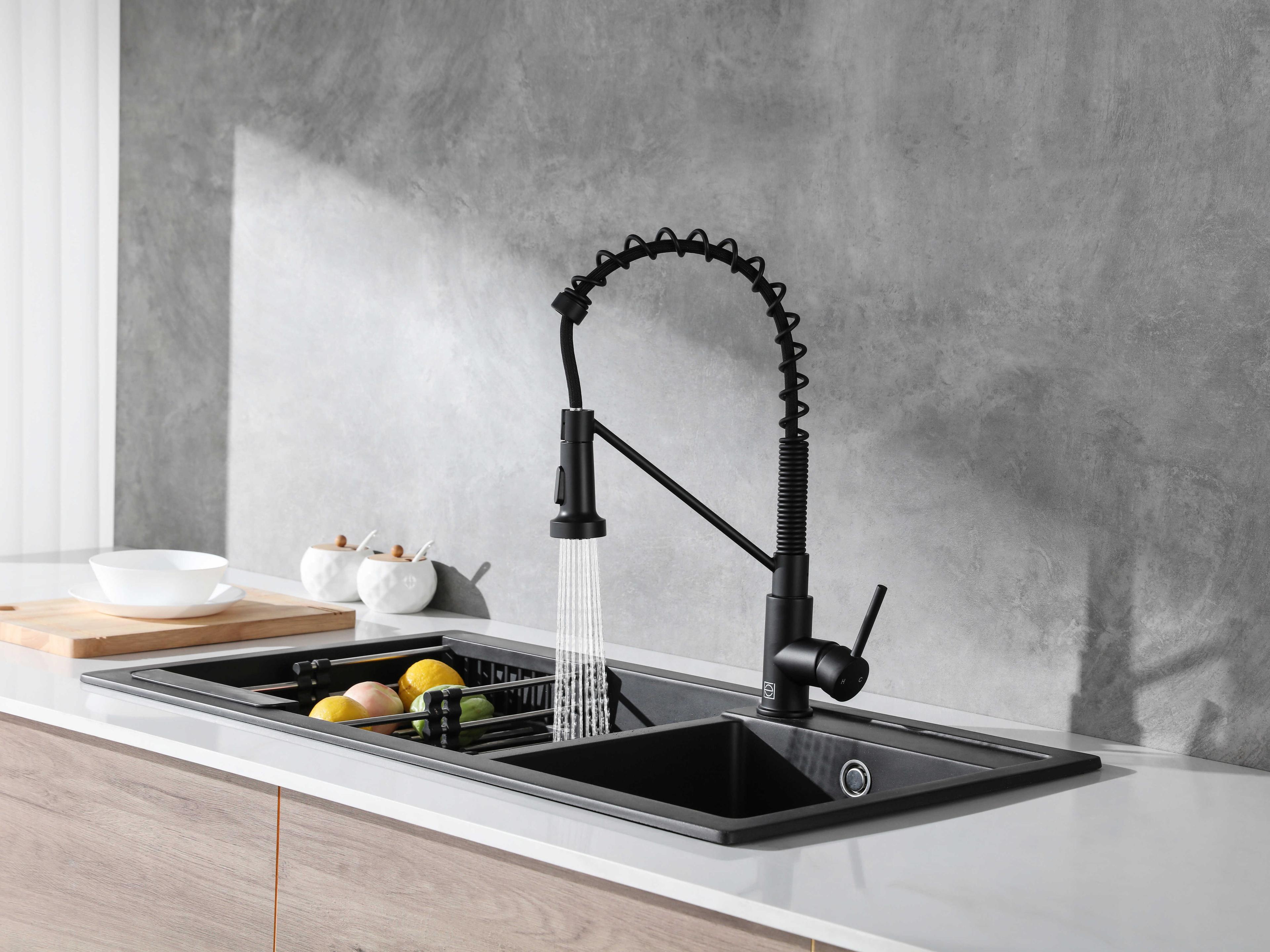 Elegant Lighting Yara Matte Black Pull Down Sprayer Kitchen Faucet