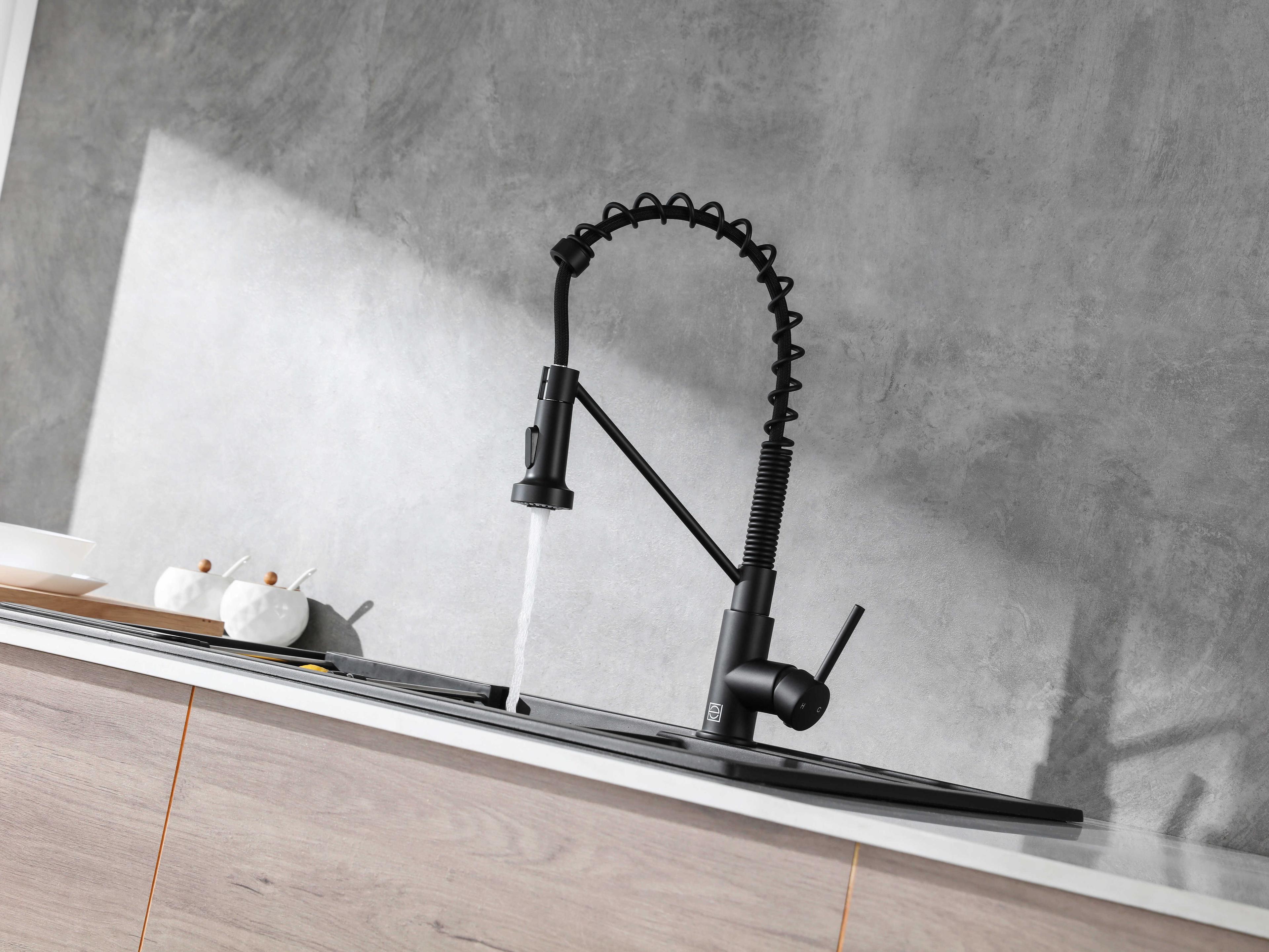 Elegant Lighting Yara Matte Black Pull Down Sprayer Kitchen Faucet