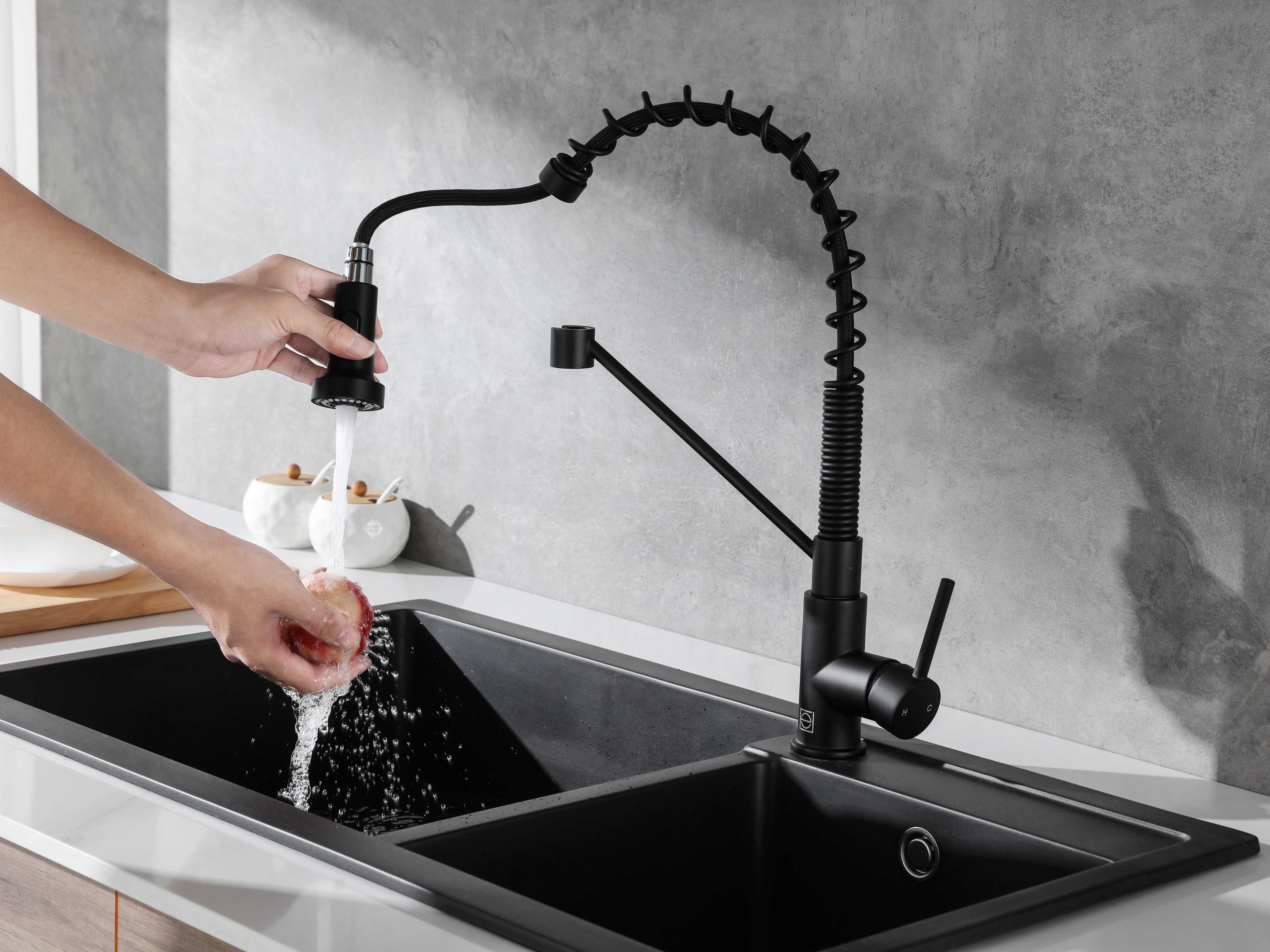 Elegant Lighting Yara Matte Black Pull Down Sprayer Kitchen Faucet