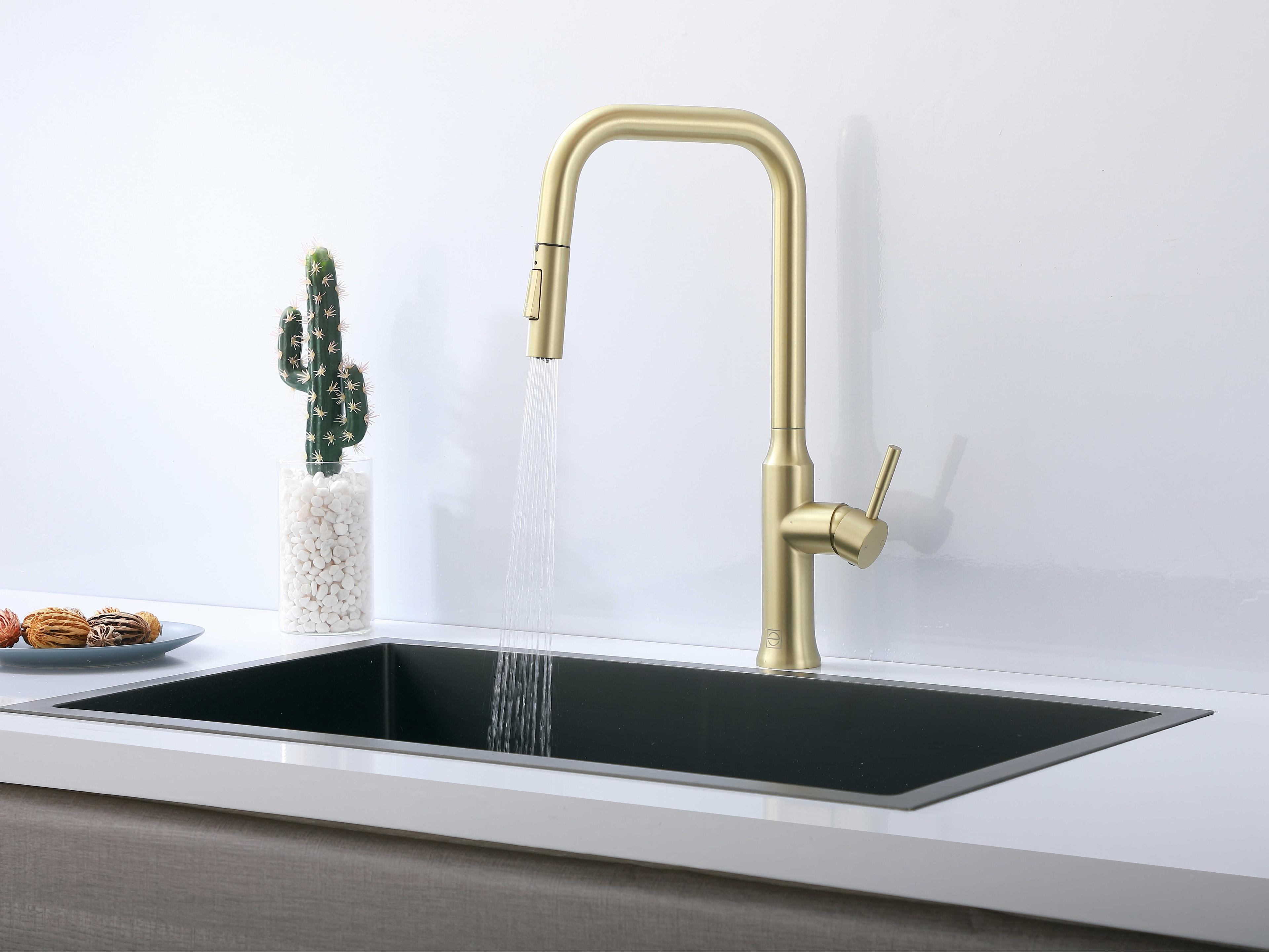 Elegant Lighting Noor Brushed Gold Pull Down Sprayer Kitchen Faucet