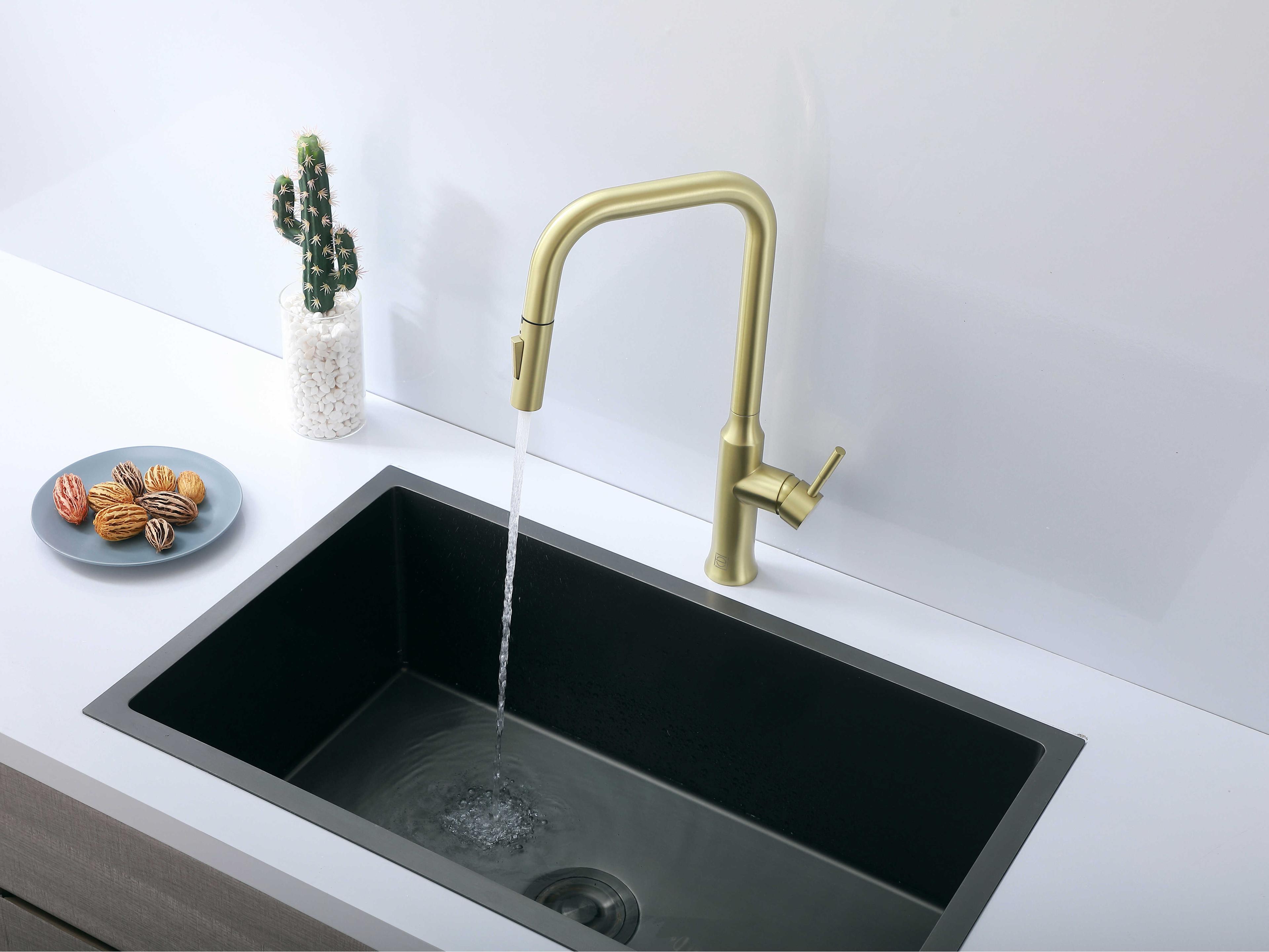 Elegant Lighting Noor Brushed Gold Pull Down Sprayer Kitchen Faucet