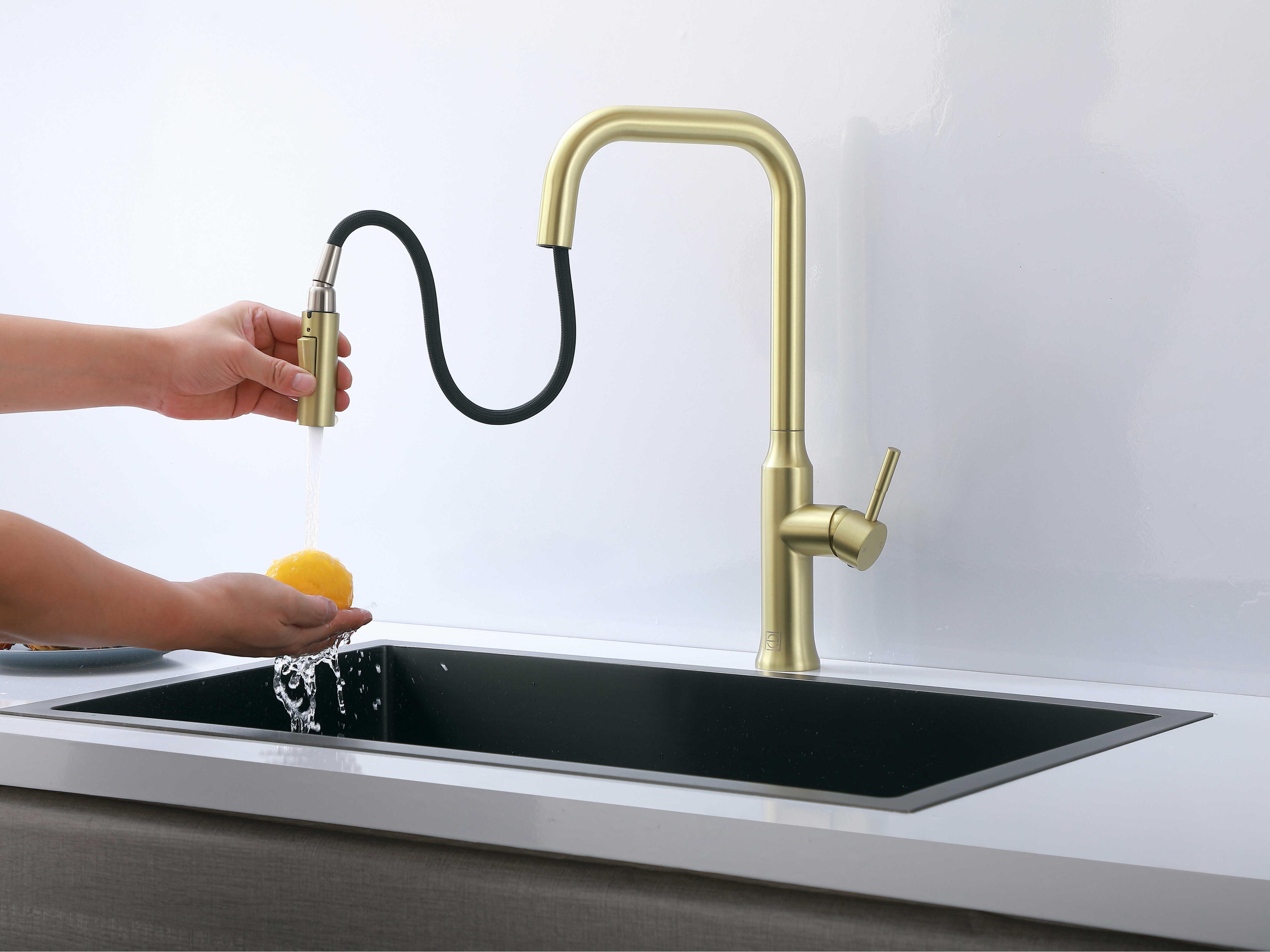 Elegant Lighting Noor Brushed Gold Pull Down Sprayer Kitchen Faucet