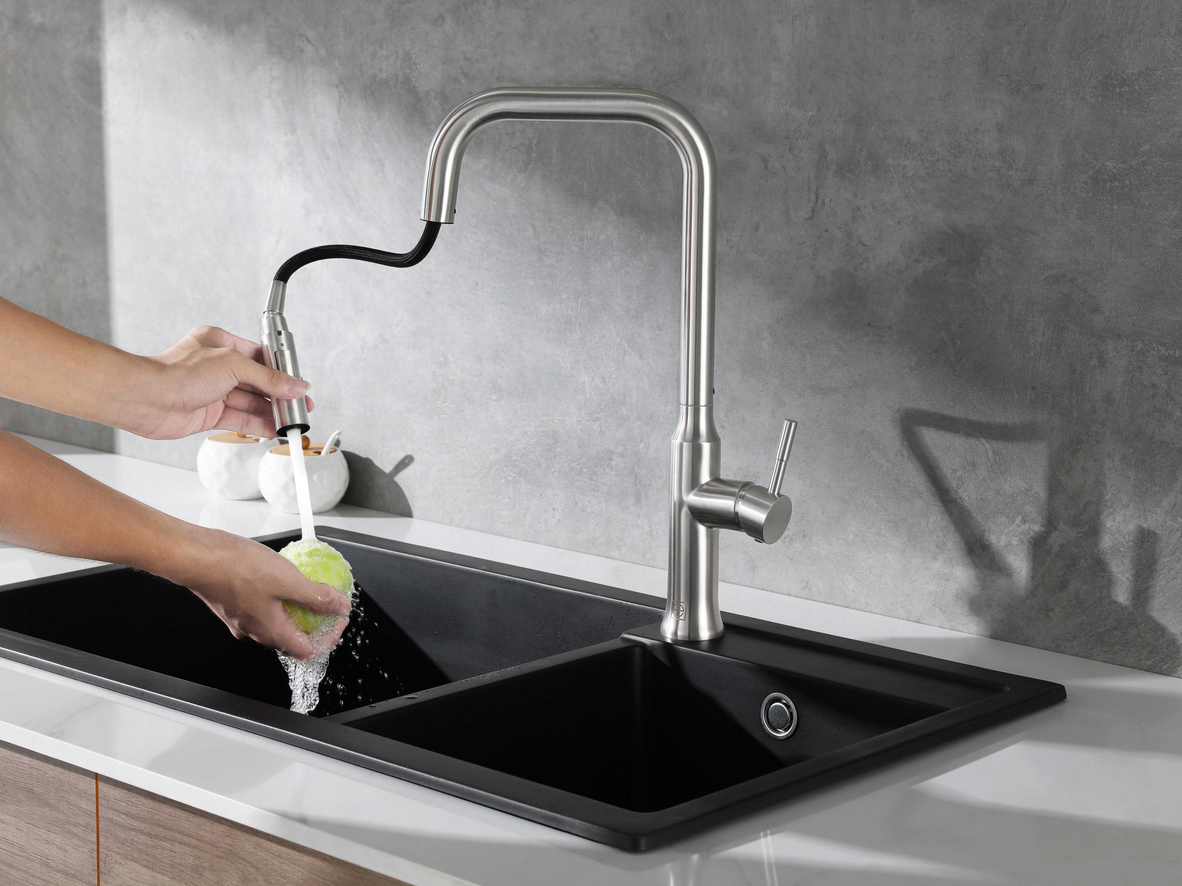 Elegant Lighting Noor Brushed Nickel Pull Down Sprayer Kitchen Faucet