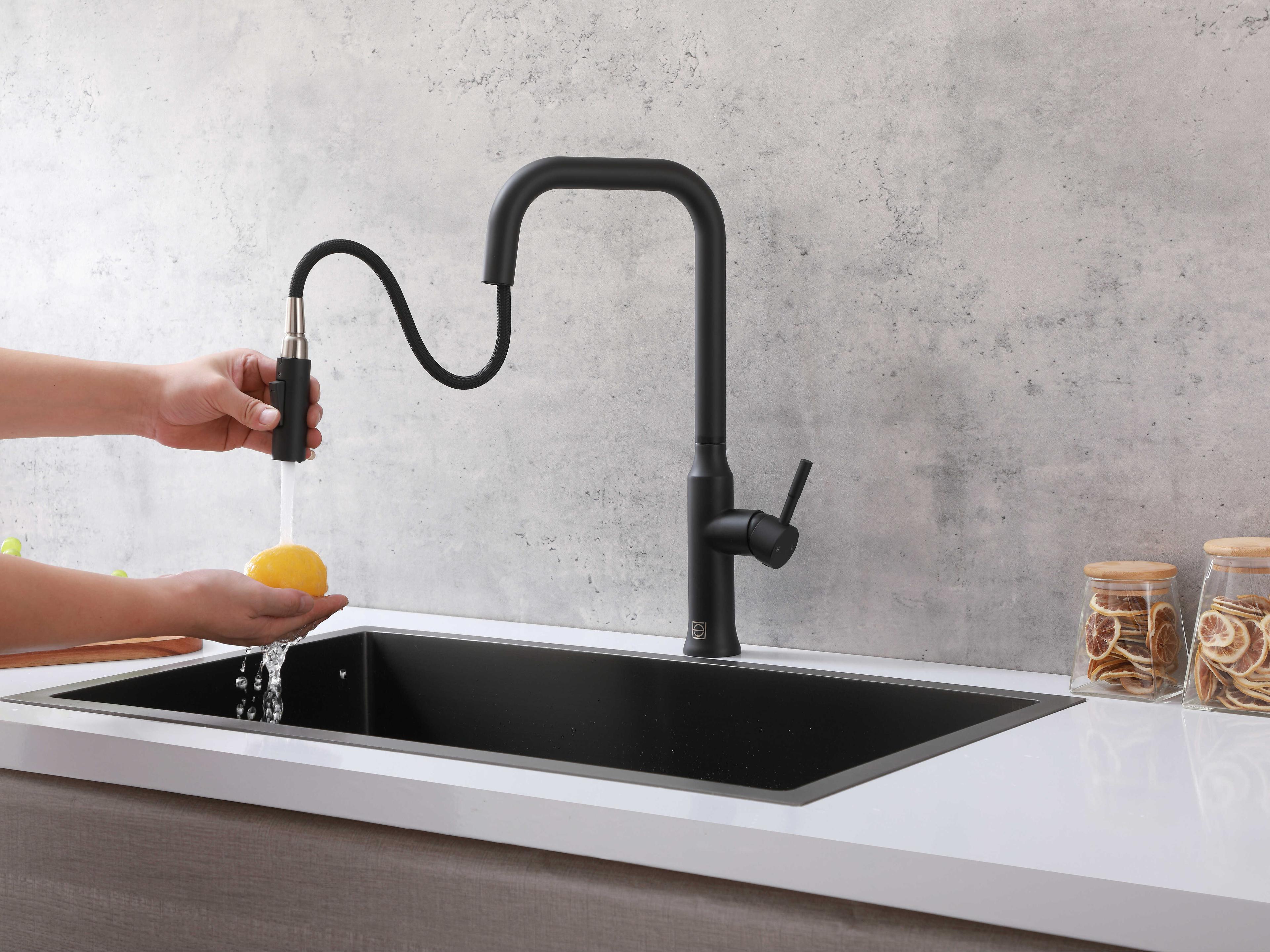 Elegant Lighting Noor Matte Black Pull Down Sprayer Kitchen Faucet
