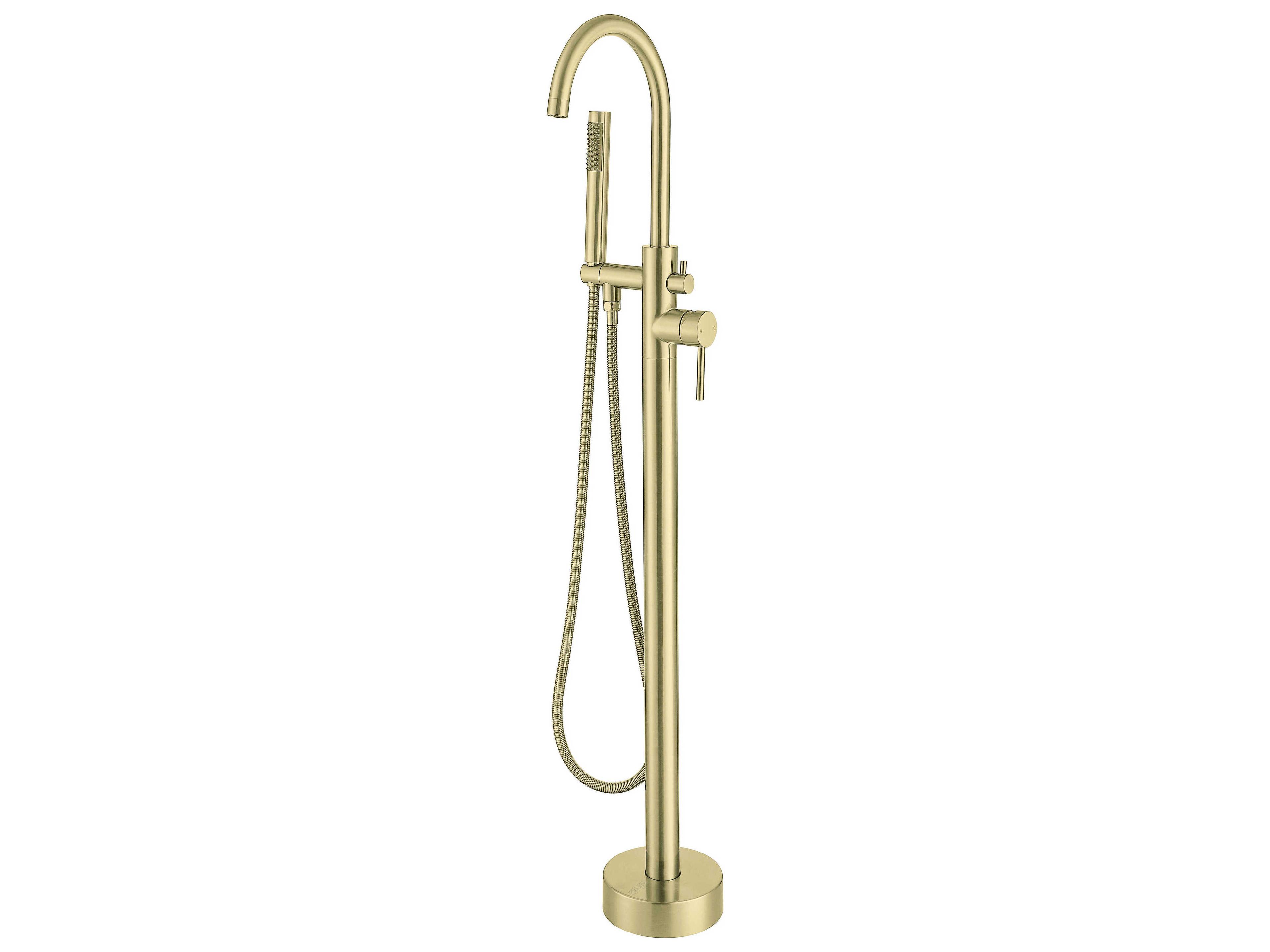 Steven Brushed Gold Floor Mounted Roman Tub Faucet with Handshower