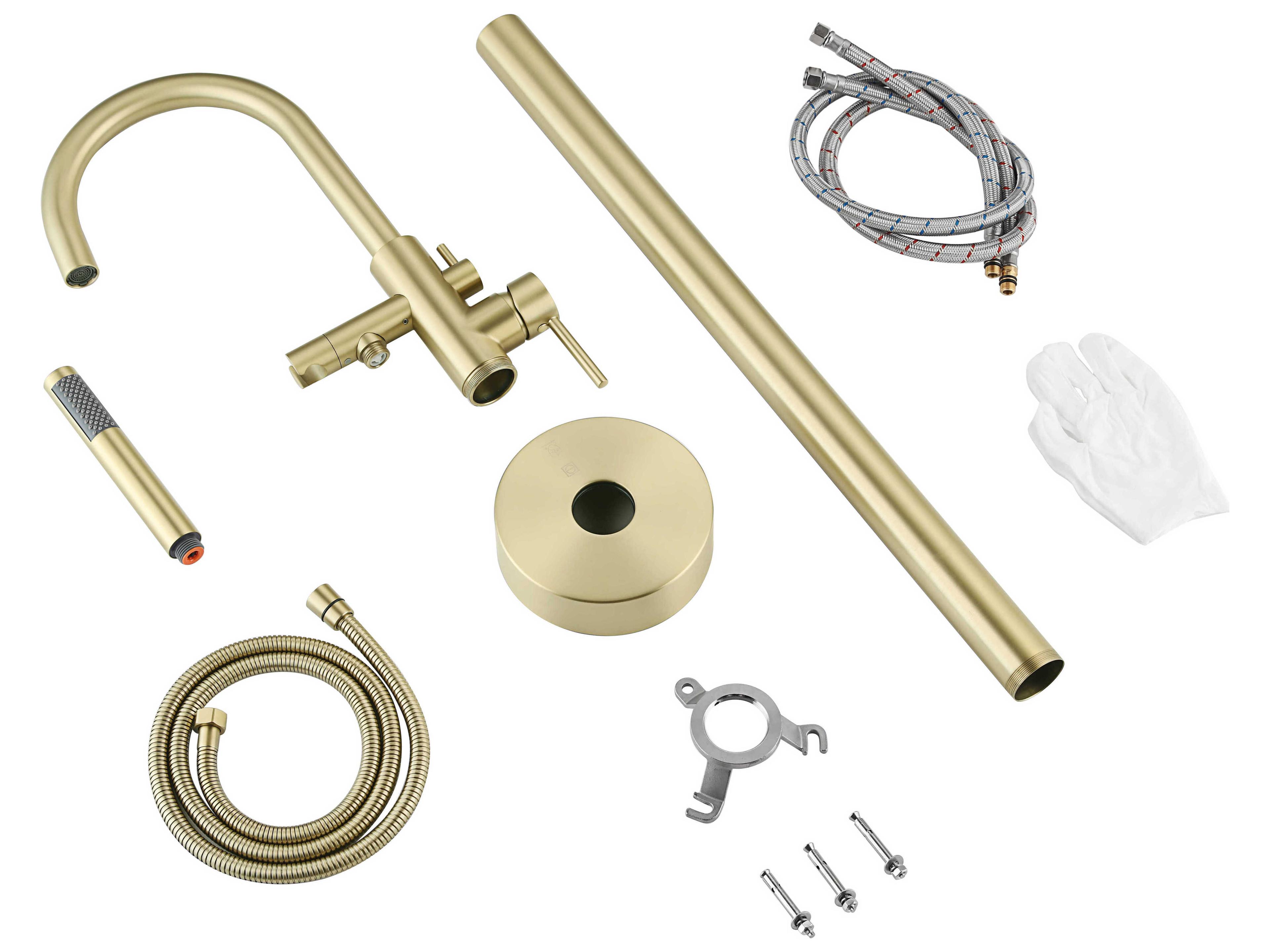 Elegant Lighting Steven Brushed Gold Floor Mounted Roman Tub Faucet with Handshower