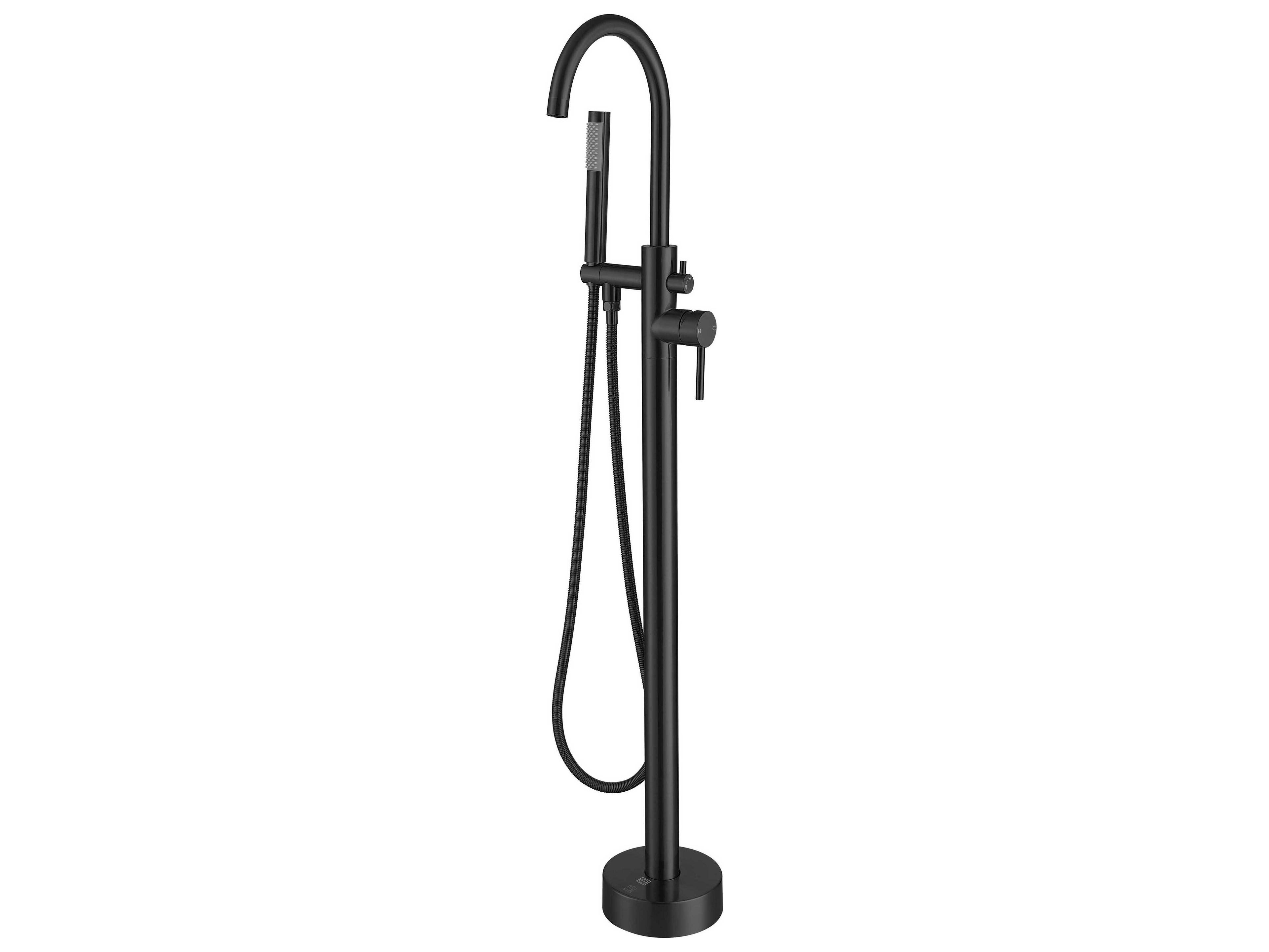 Steven Matte Black Floor Mounted Roman Tub Faucet with Handshower