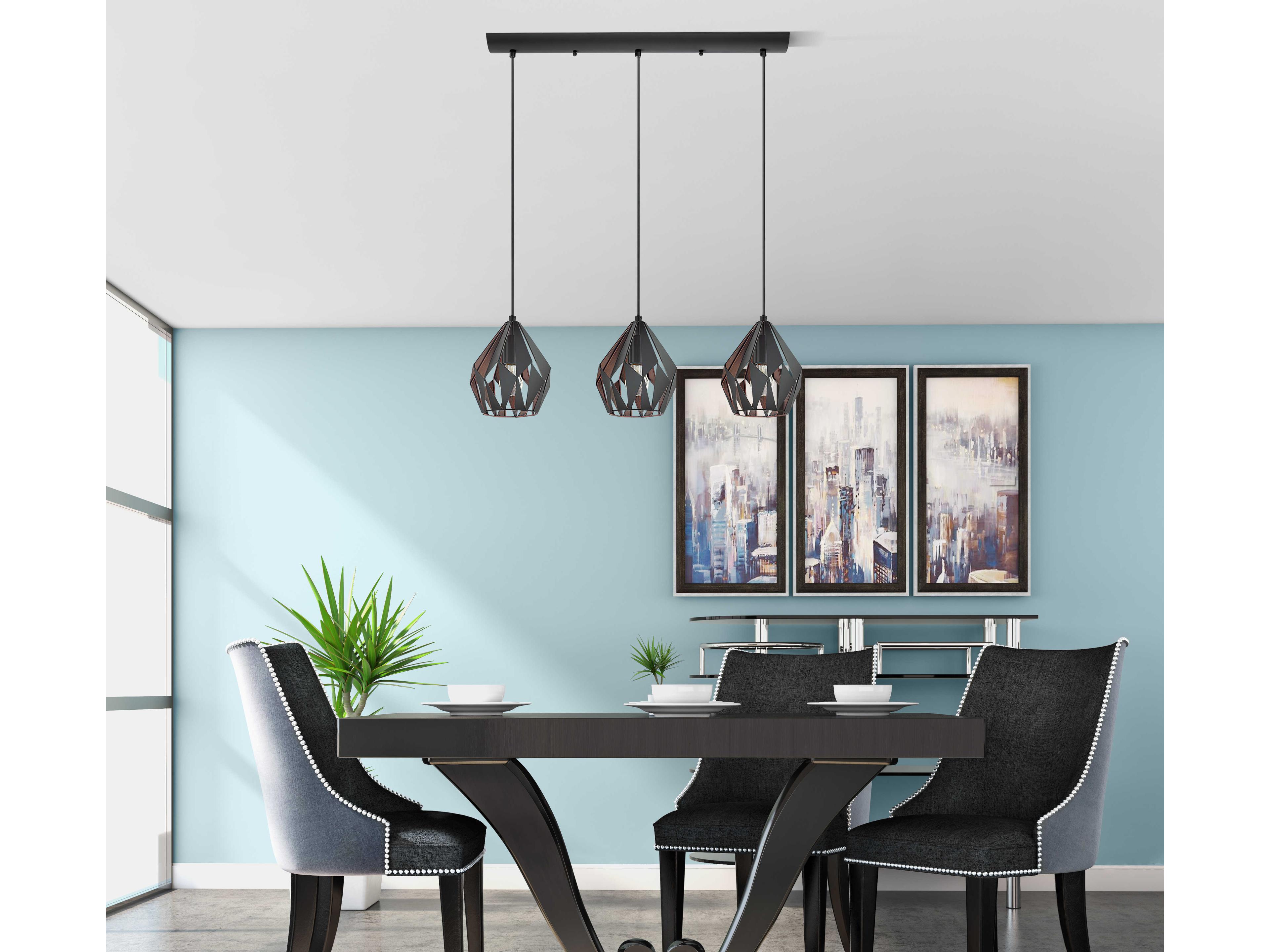 Eglo Carlton 3-Light Black Copper Geometric Island Pendant