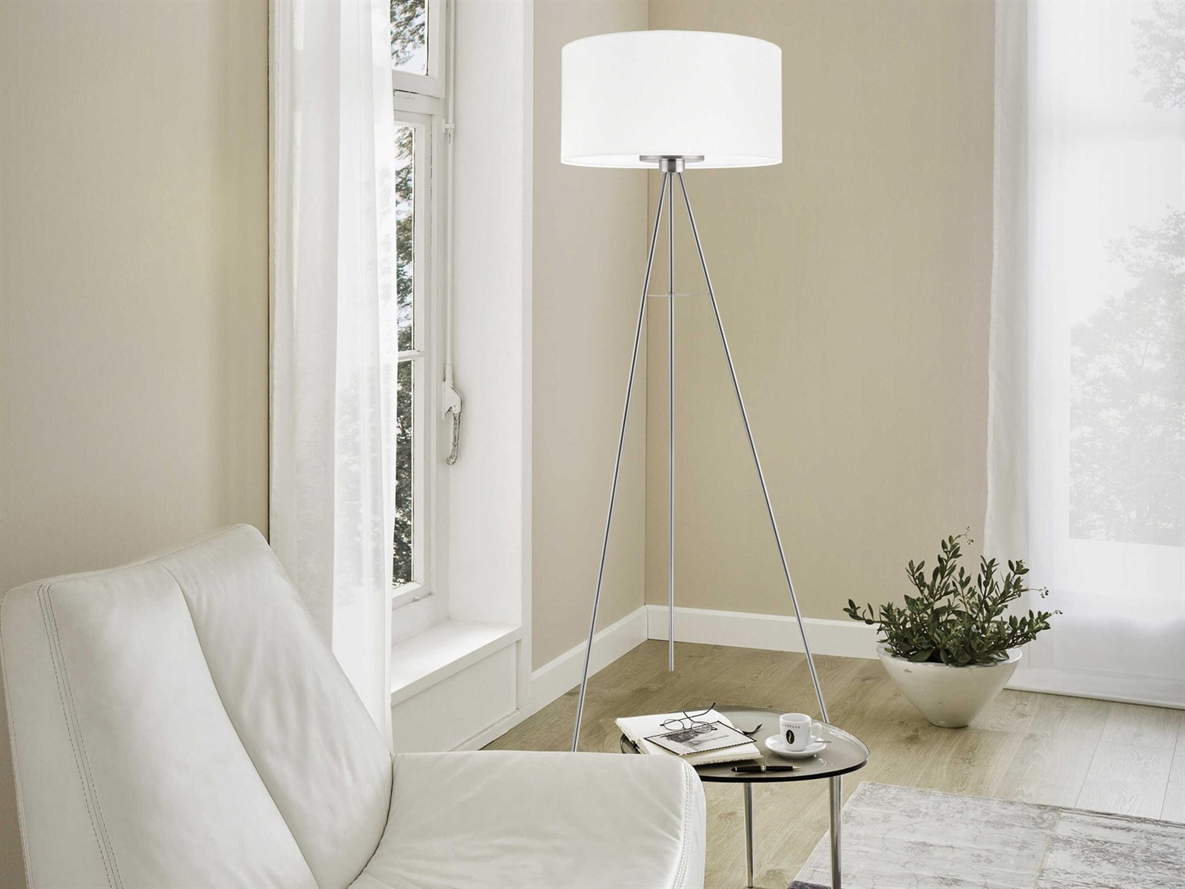 Eglo Fondachelli Matte Nickel White Fabric Floor Lamp