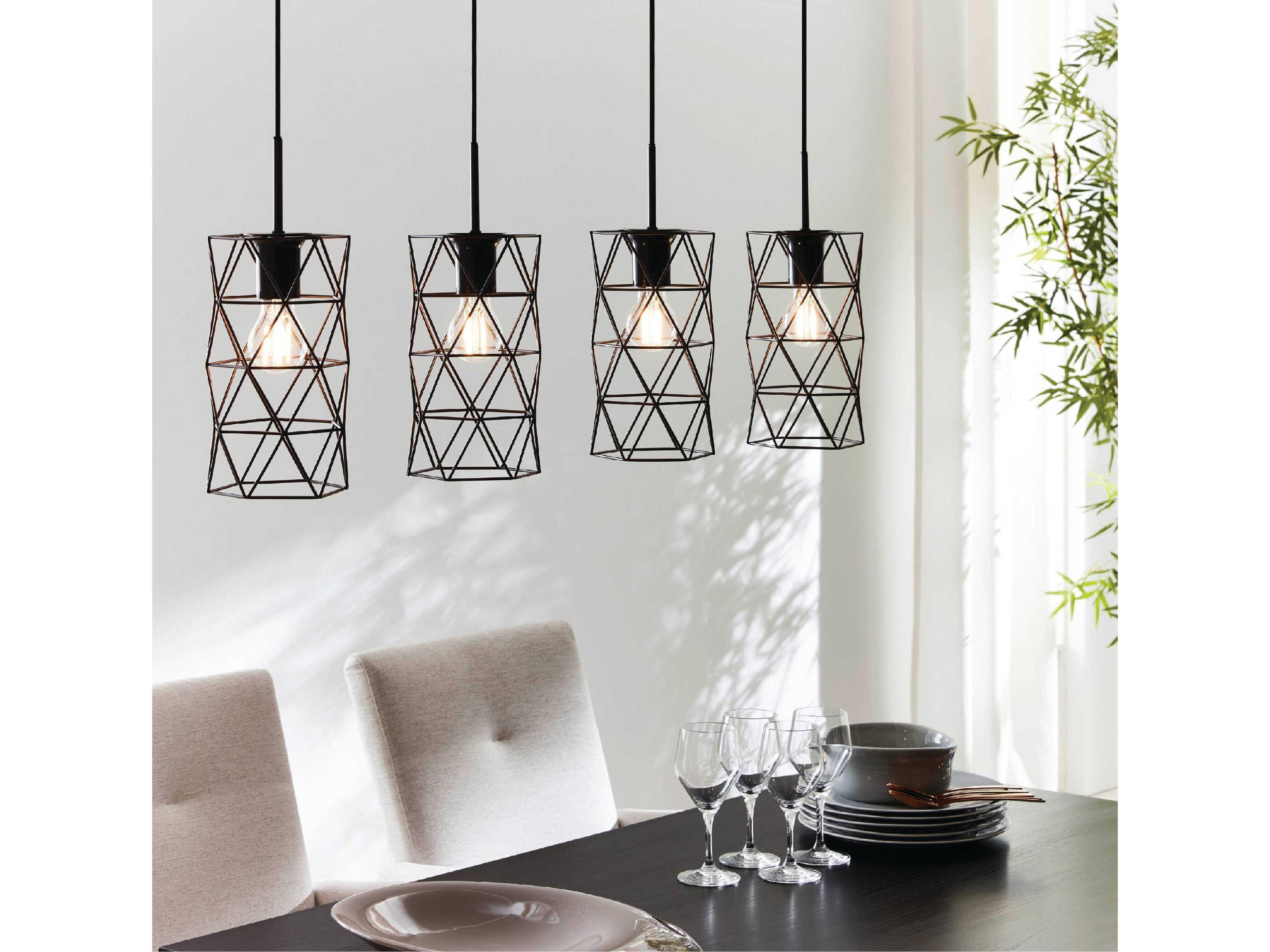 Eglo Estevau 4-Light Matte Black Cylinder Geometric Island Pendant