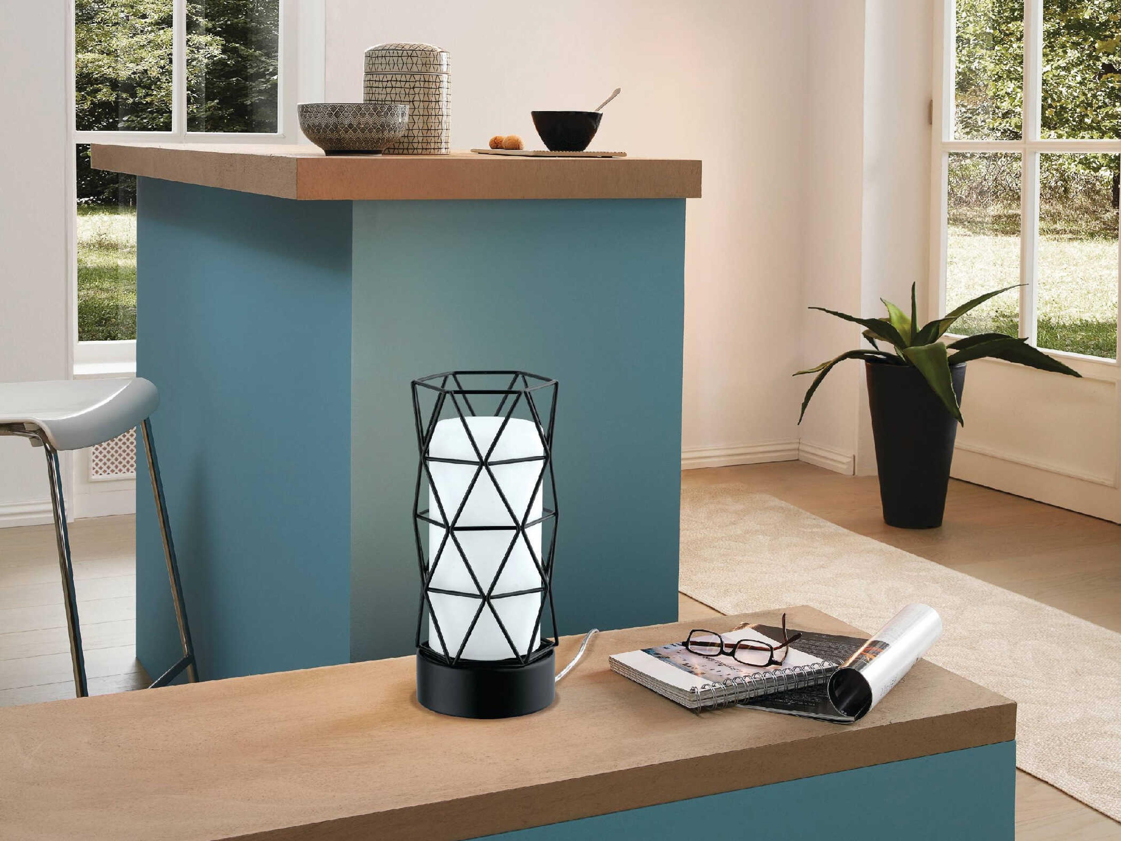 Eglo Estevau Matte Black White Glass Table Lamp