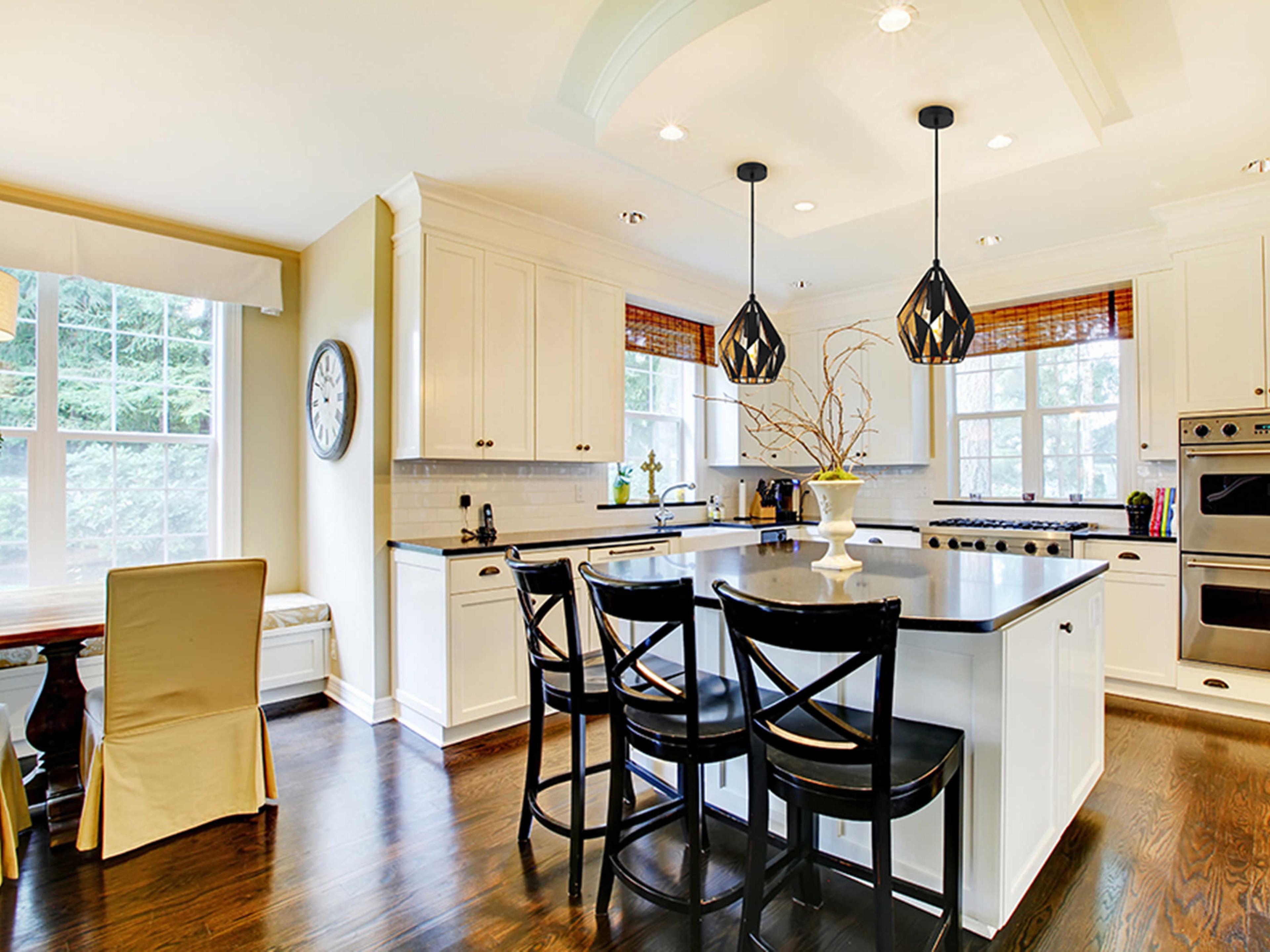 Eglo Carlton 1-Light Matte Black Gold Leaf Geometric Mini Pendant