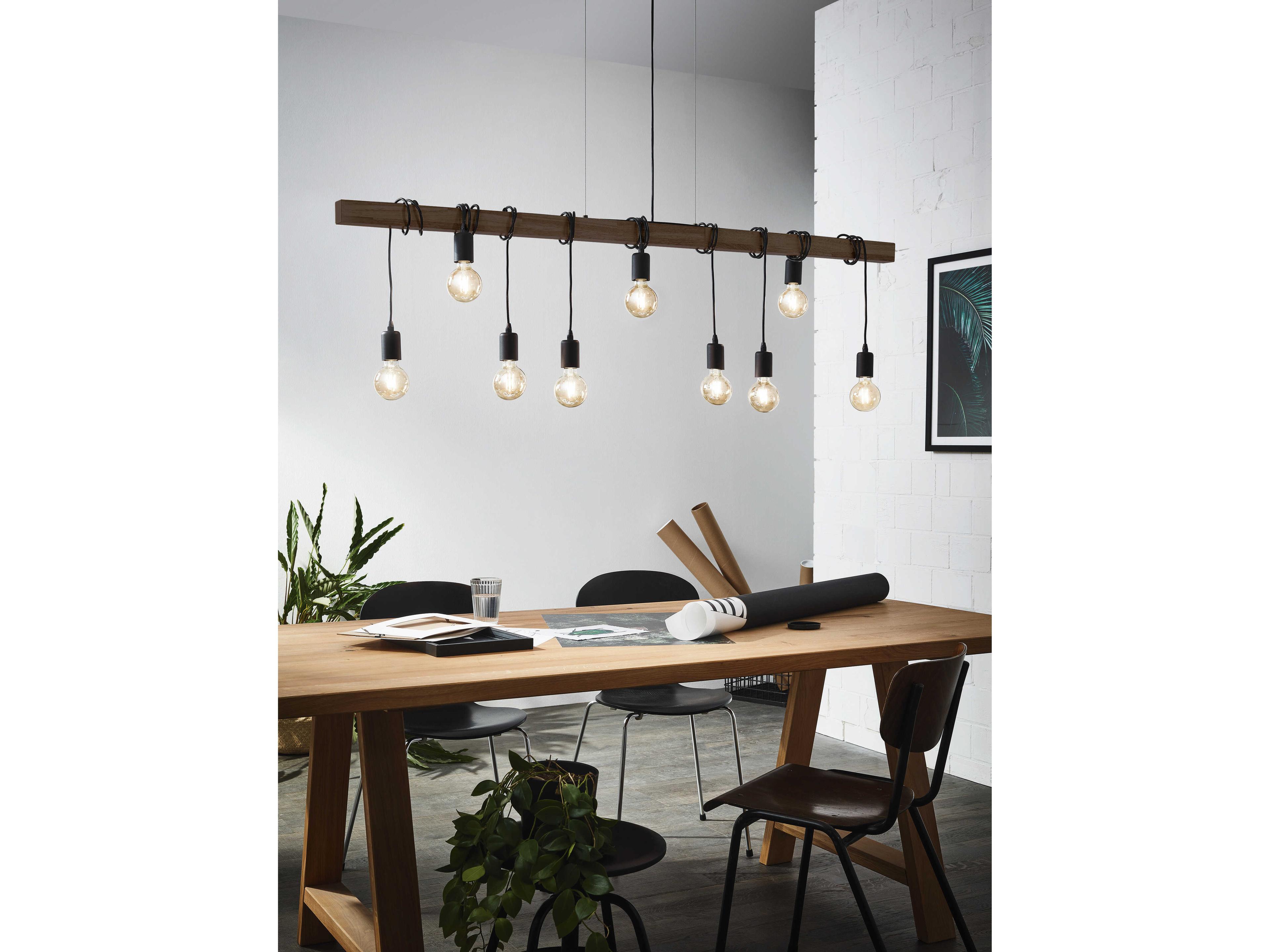 Eglo Violon 9-Light Black Dark Brown Wood Linear Island Pendant