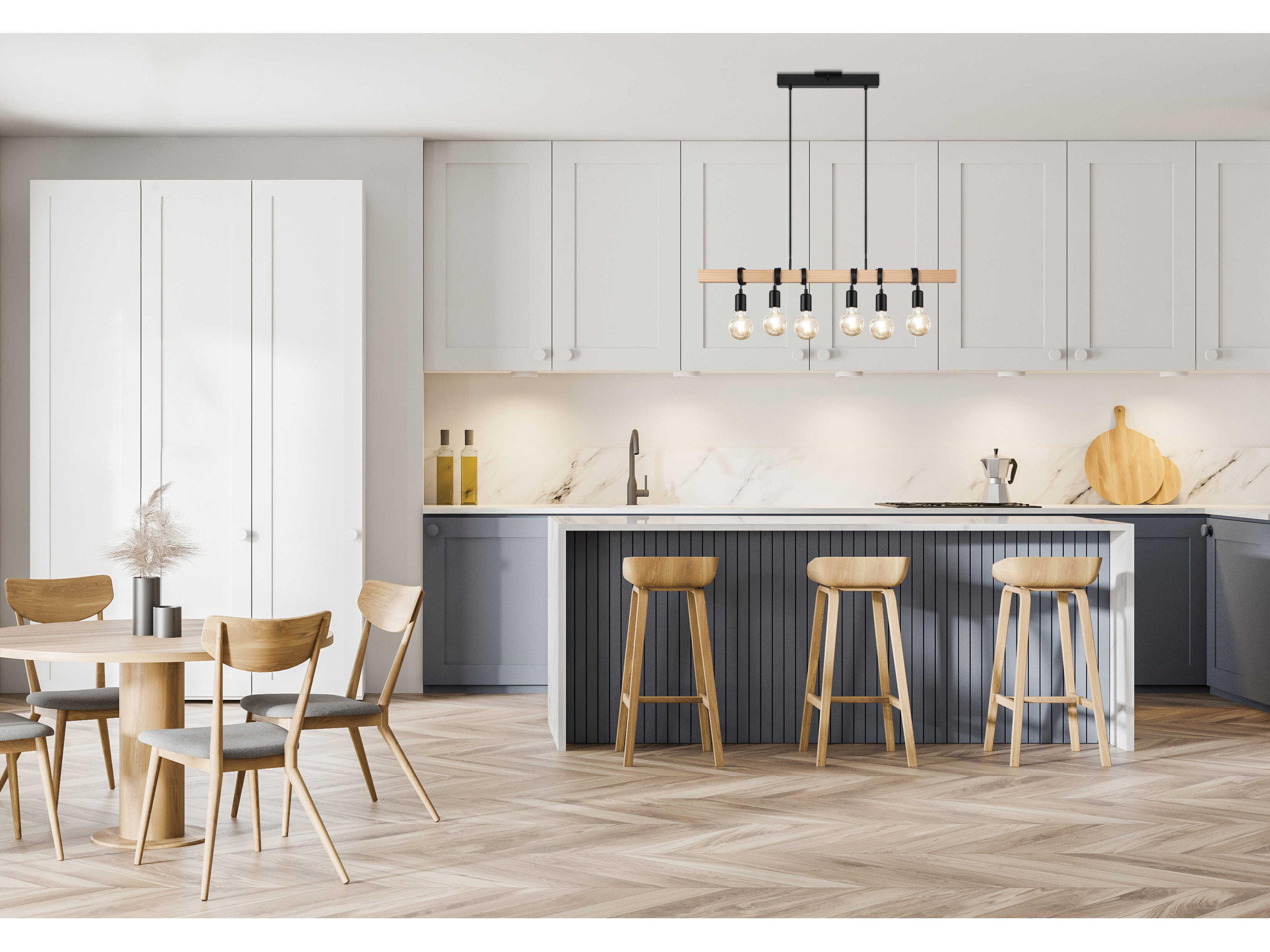 Eglo Kingswood 6-Light Wood Black Brown Island Pendant